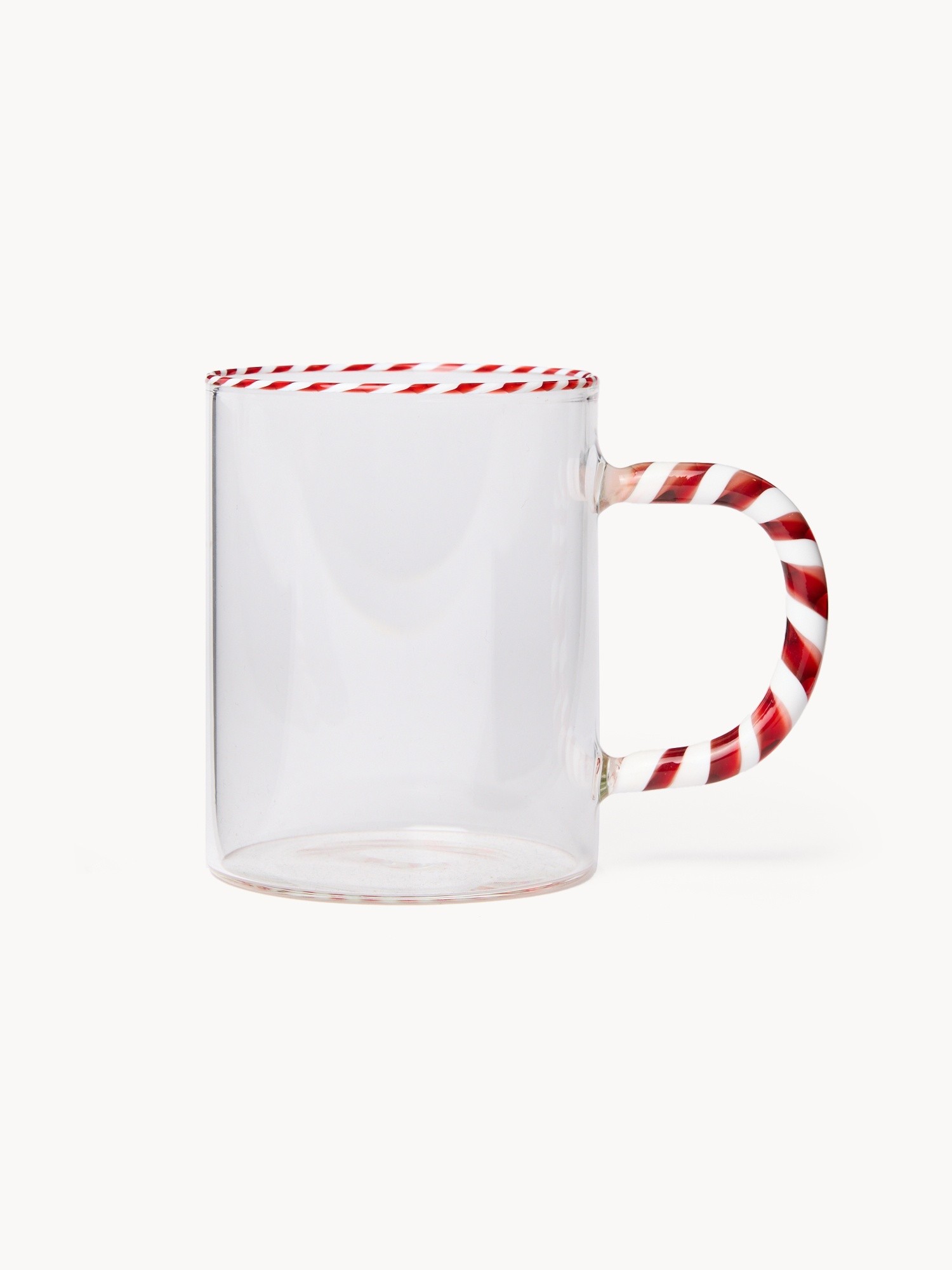 Borosilicate glass mug with a candy cane-style handle, Transparent, large image number 0