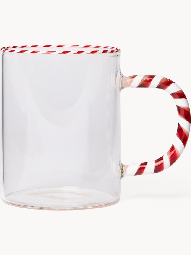 Borosilicate glass mug with a candy cane-style handle