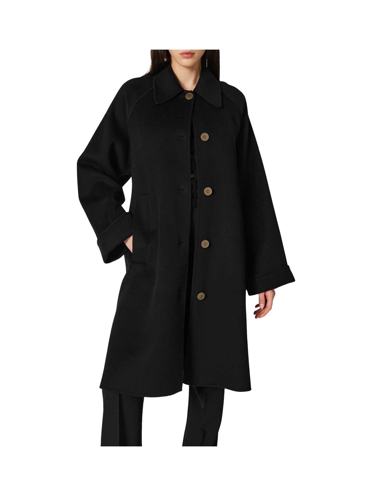 Double single-breasted coat sewn by hand, Black, large image number 3