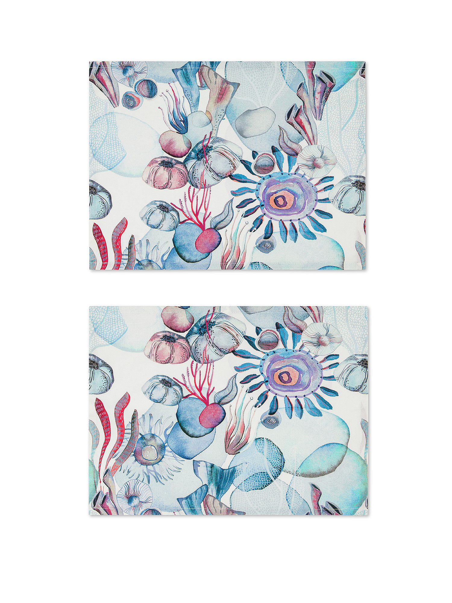Set 2 tovagliette in panama di cotone stampa fondale marino, Multicolor, large image number 0