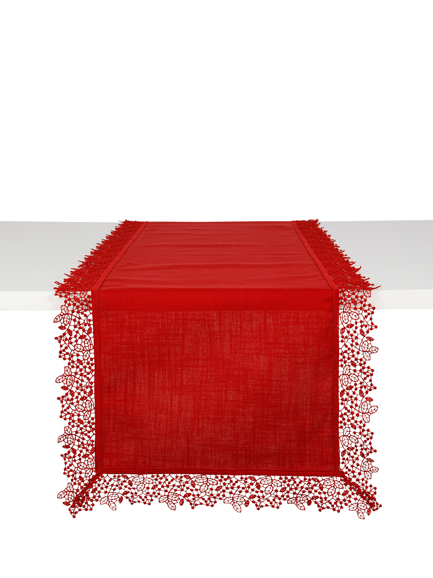 Runner cotone con ricamo applicato, Rosso, large image number 0