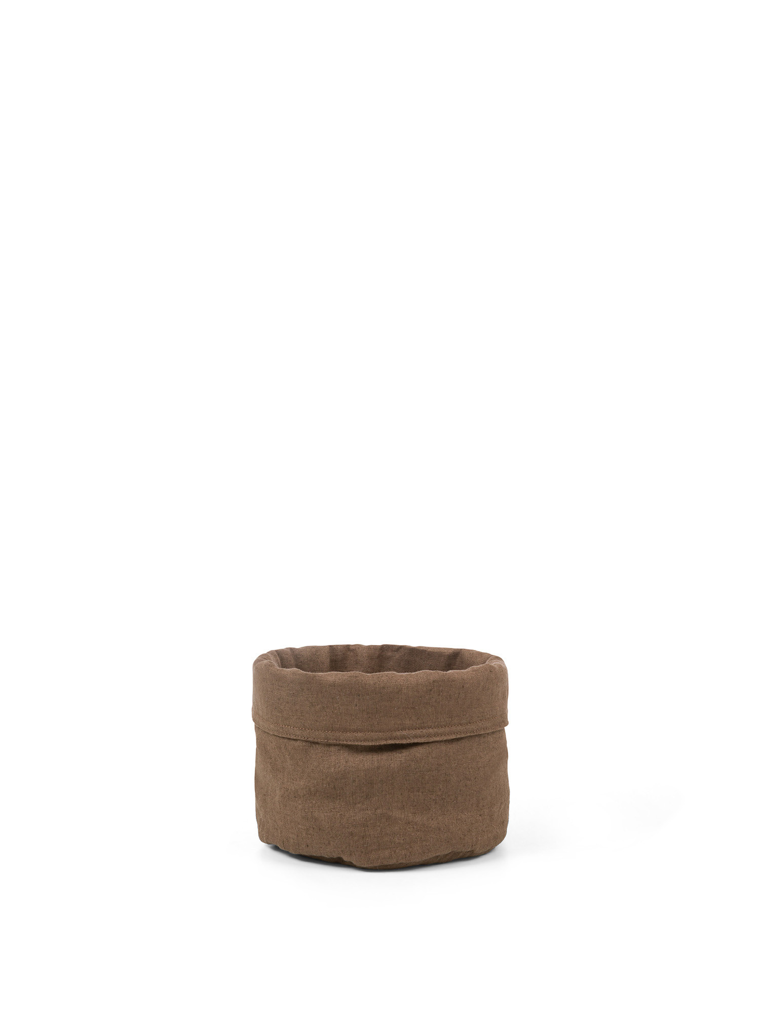 Pure linen storage basket with stitching on the edge, Brown, large image number 0