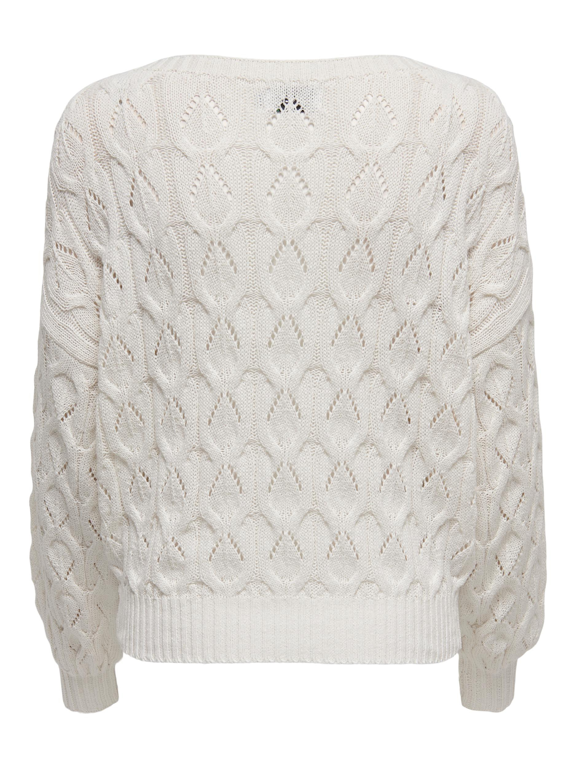 Only - Boat neck pullover with pointelle detail, White, large image number 1