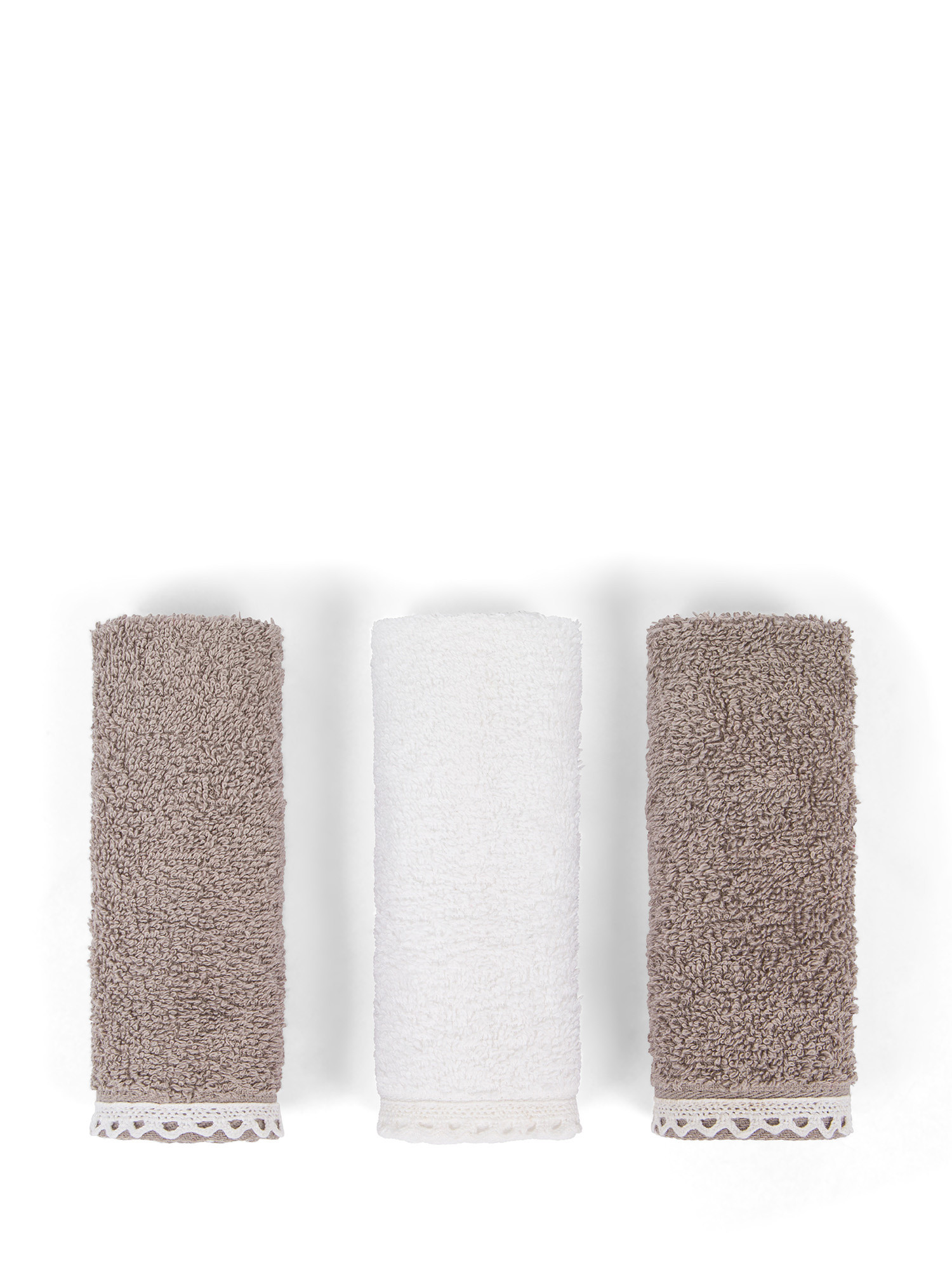 Set of 3 cotton washcloths with lace edge, Grey, large image number 0