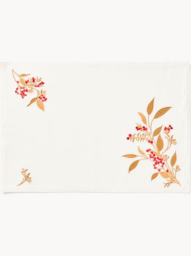 Pure cotton slub placemat with foliage embroidery