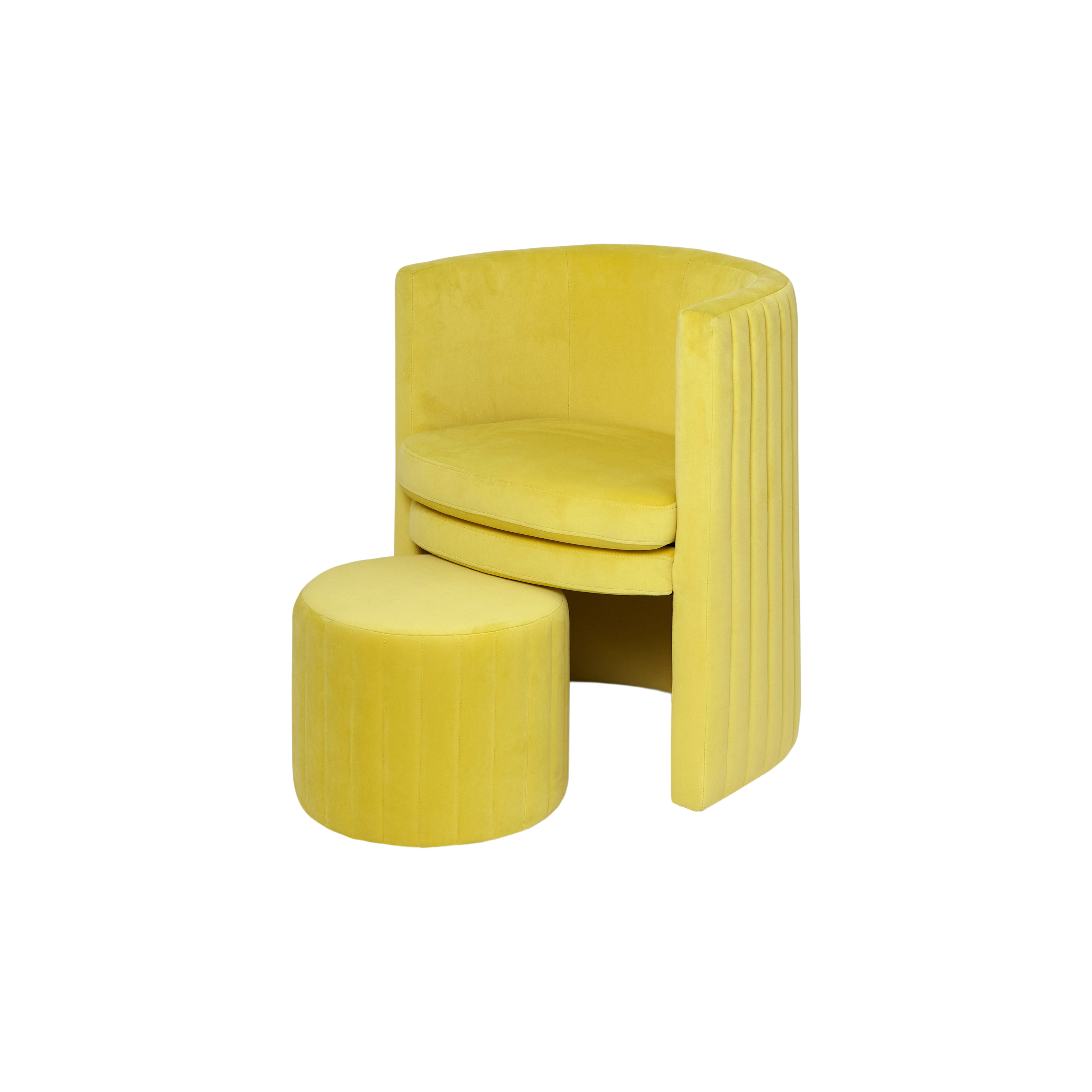 Round armchair and stool set, Yellow, large image number 0