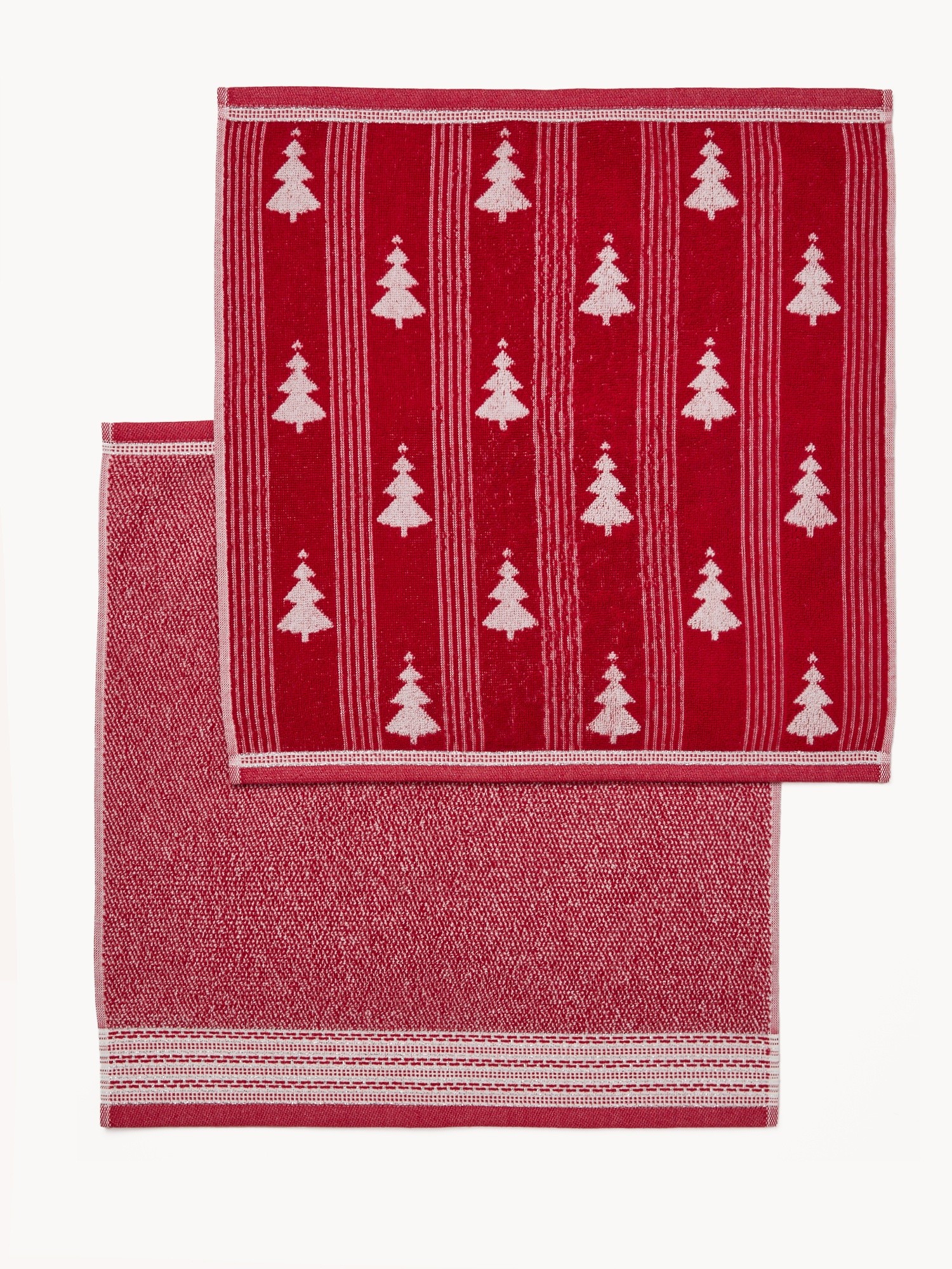 Set di 2 strofinacci in spugna di puro cotone trama jacquard natalizia., Rosso, large image number 1
