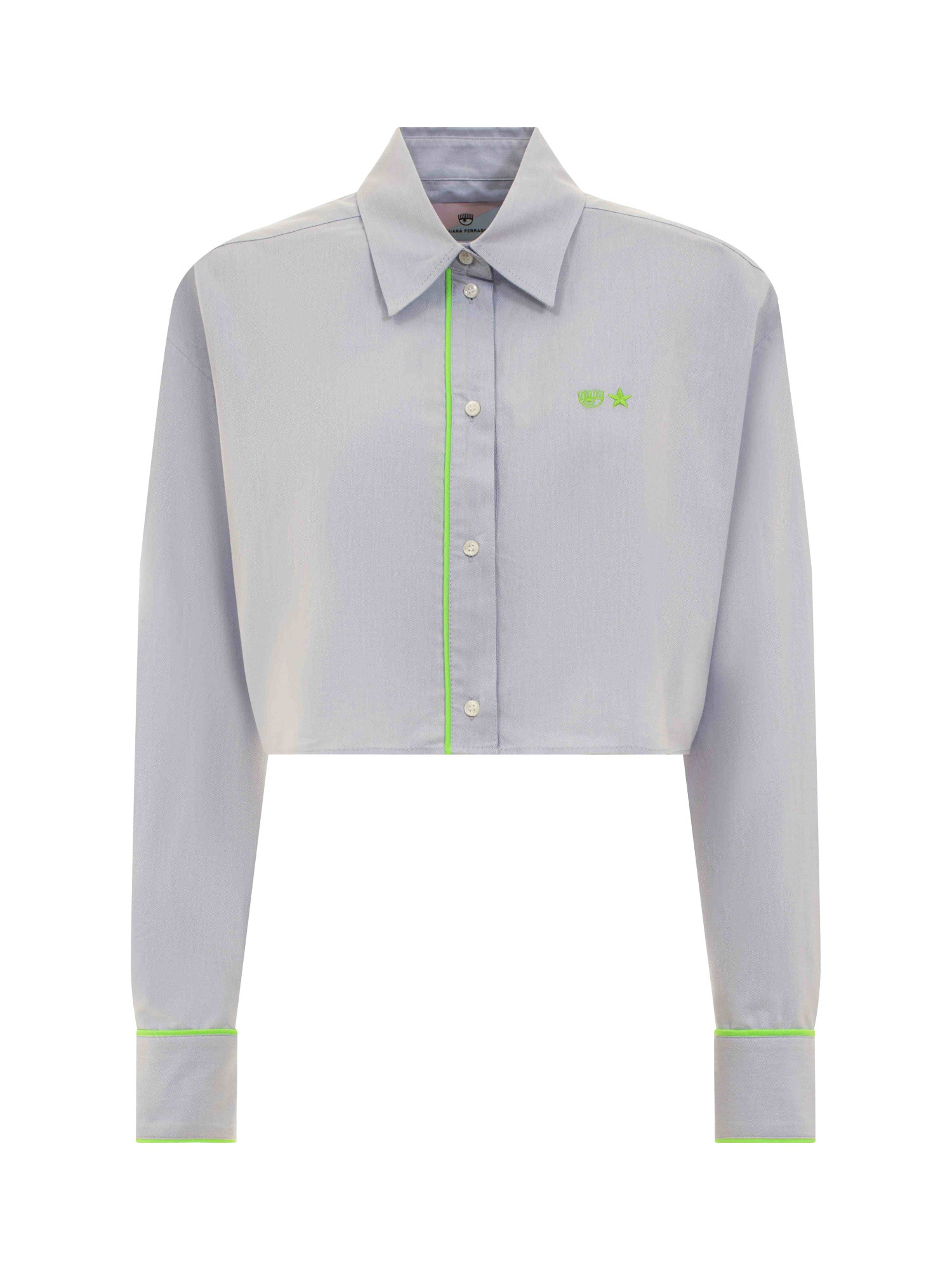 Chiara Ferragni - Long sleeve cropped shirt with fluo profiles, Light Blue, large image number 0
