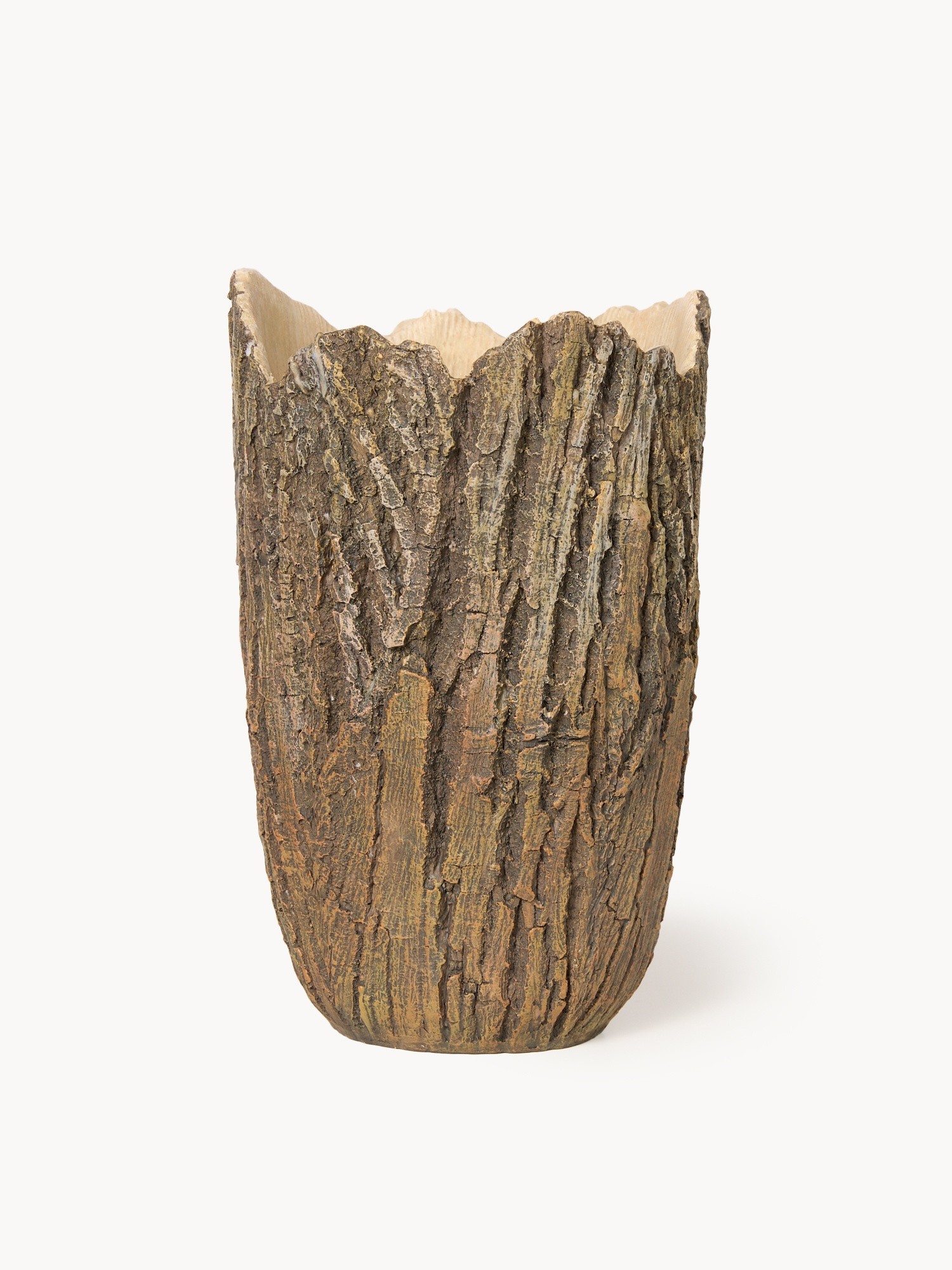 Bark-effect polyresin vase, Brown, large image number 0