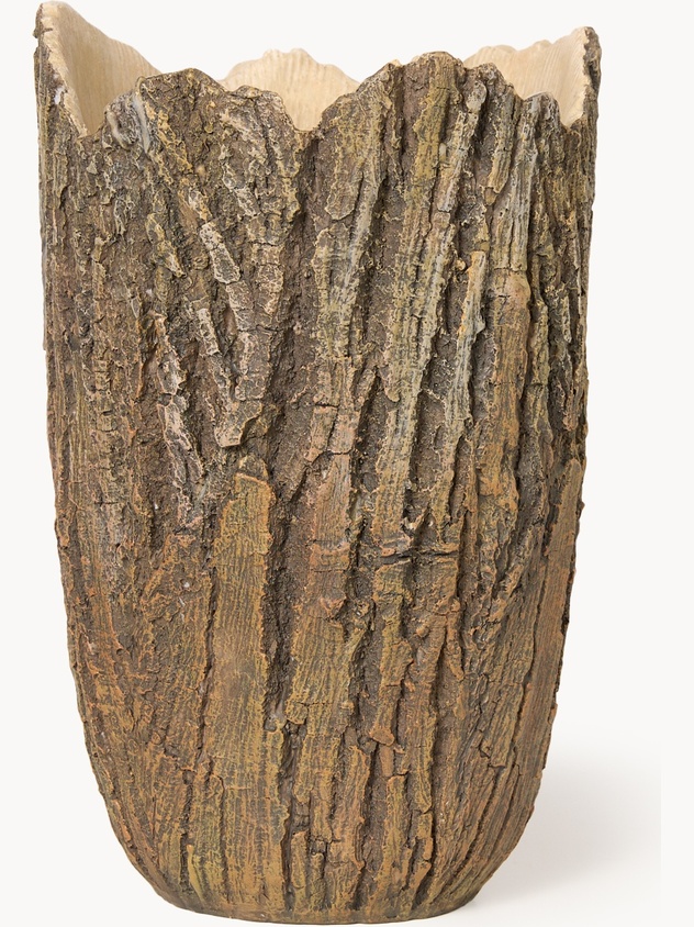 Bark-effect polyresin vase