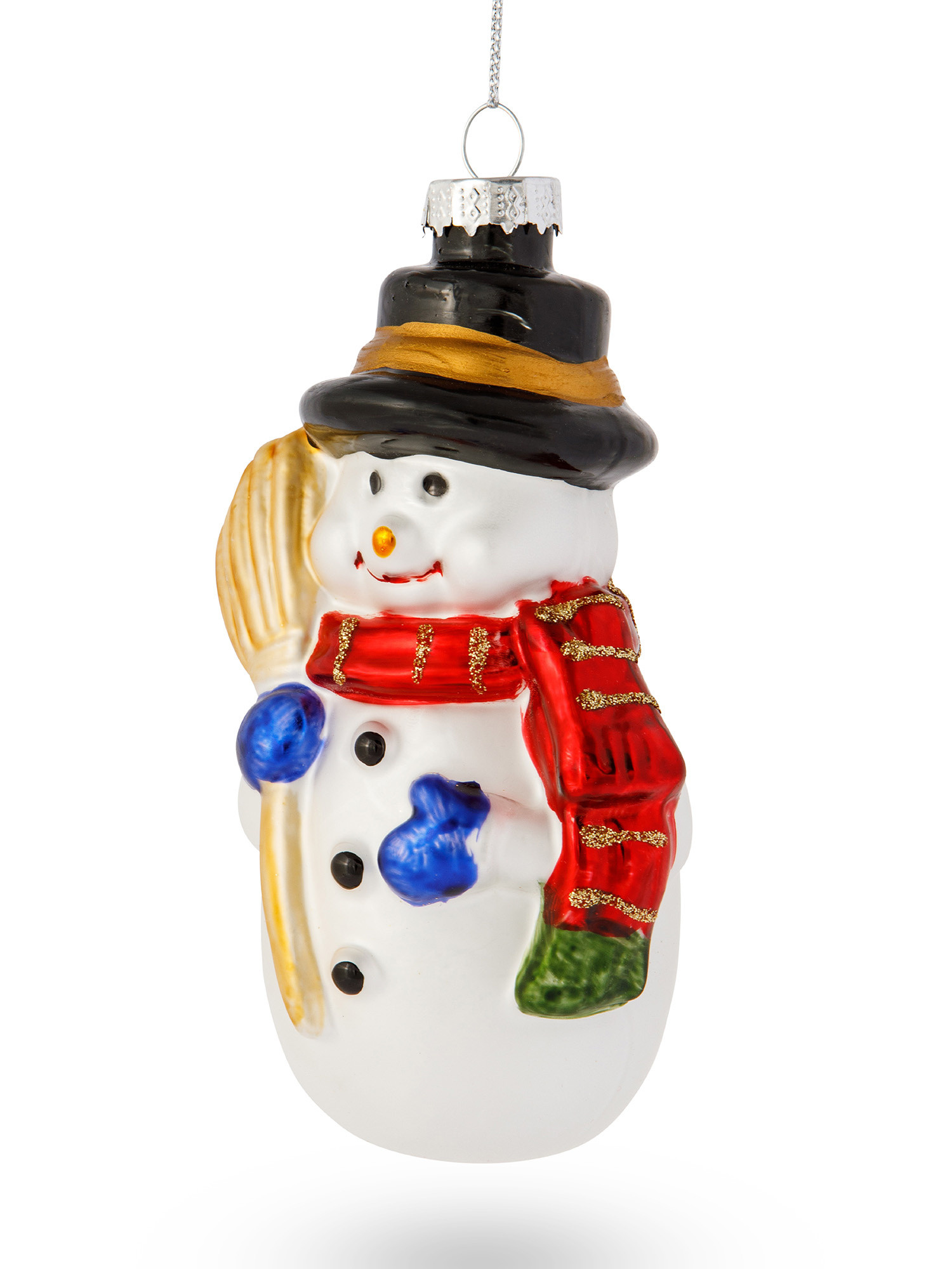 Snowman tree decoration in hand-decorated glass, White, large image number 1