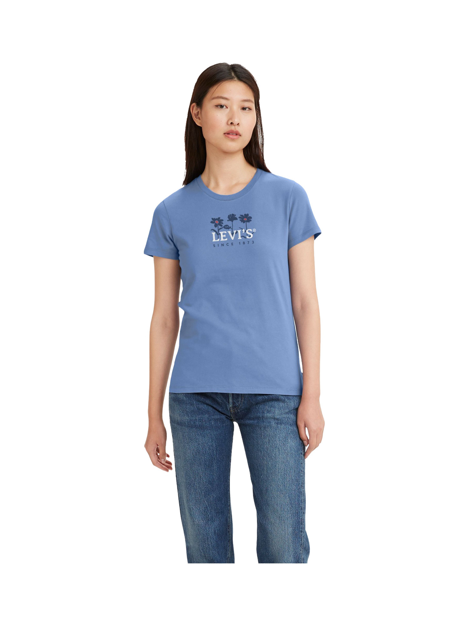Levi's - T-shirt con logo floreale, Azzurro, large image number 2