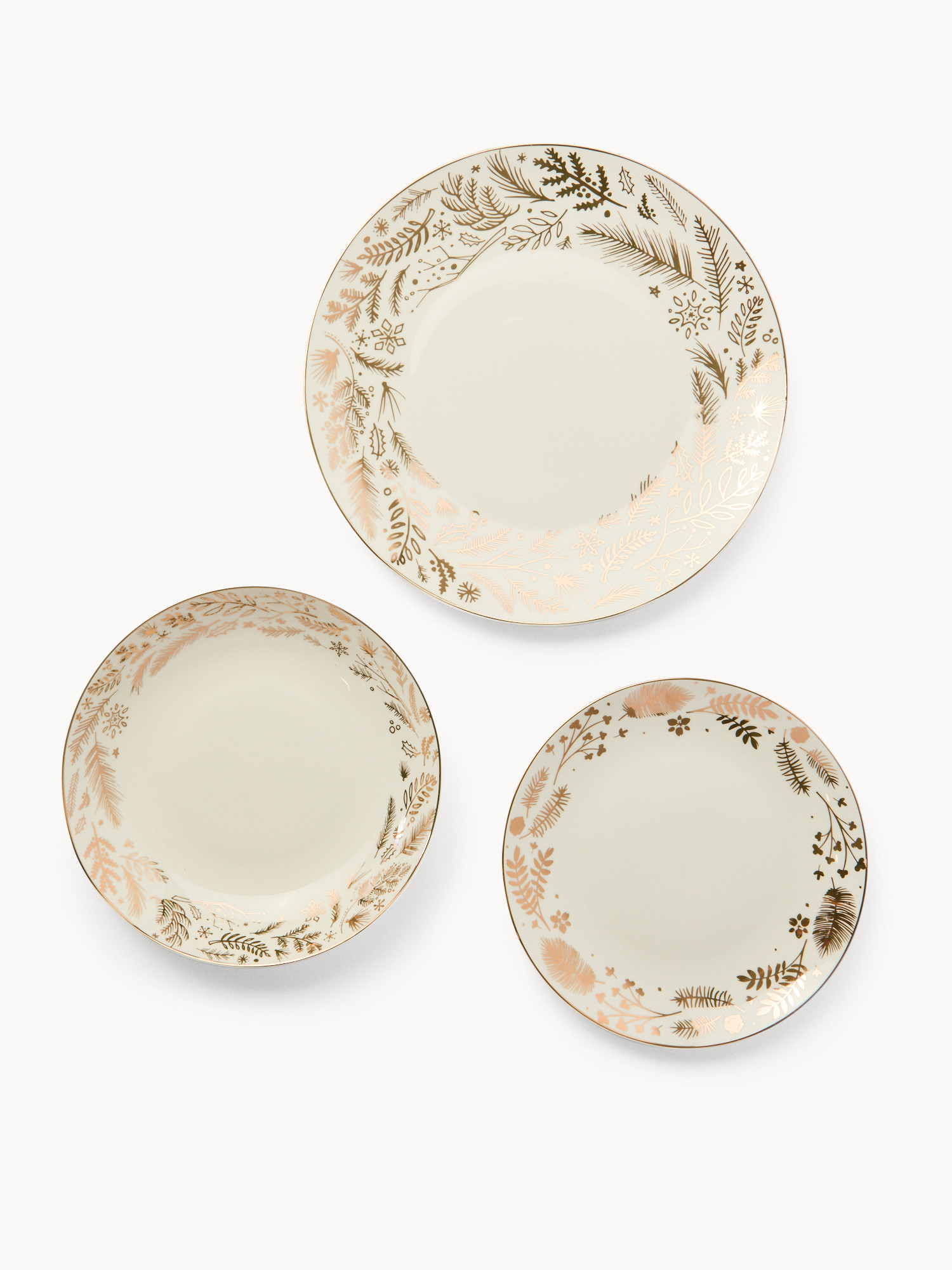 Set of 18 New Bone China plates with foliage decoration, White, large image number 1
