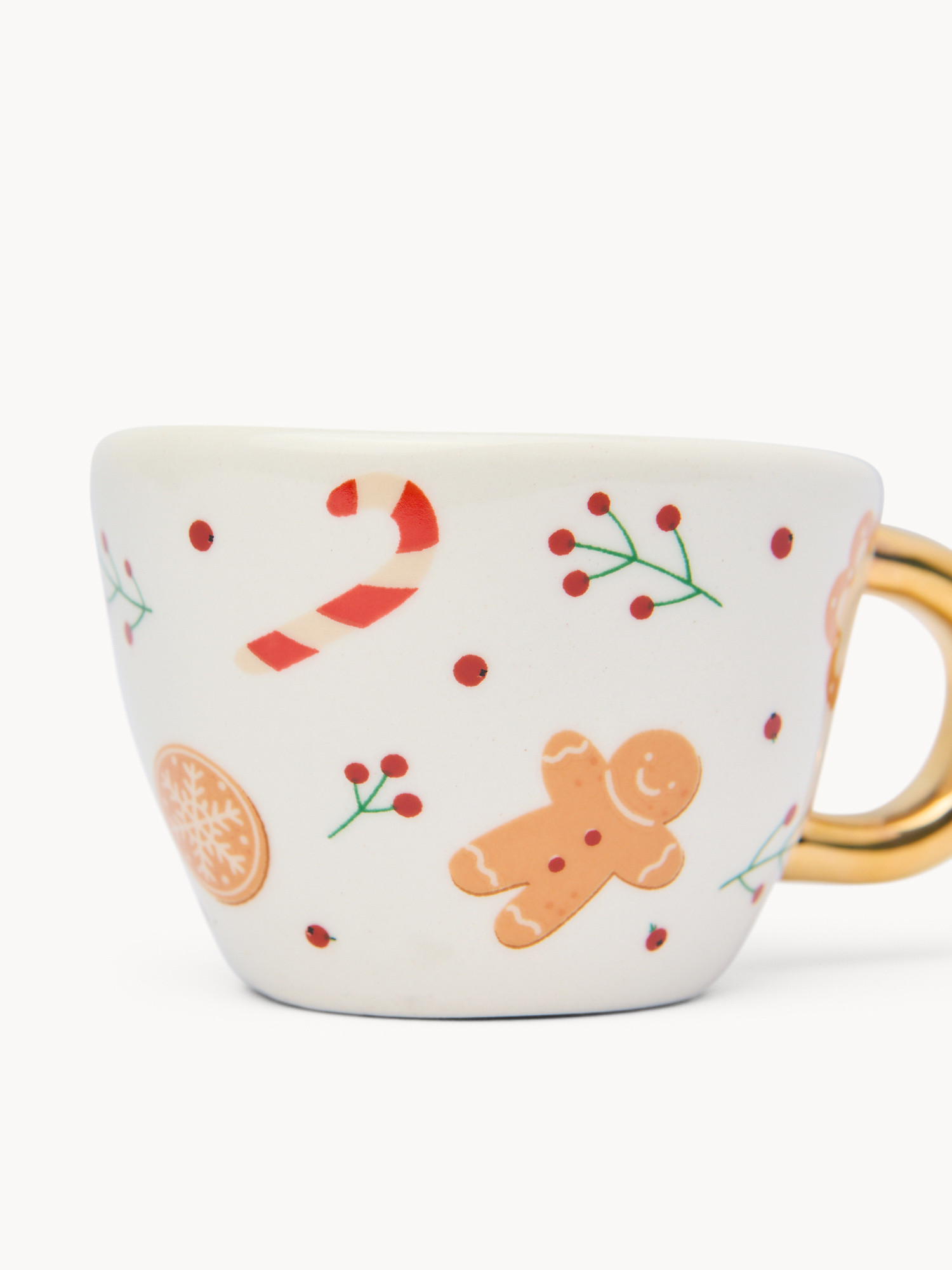 Tazza caffè in stoneware motivo gingerbread, Bianco, large image number 1