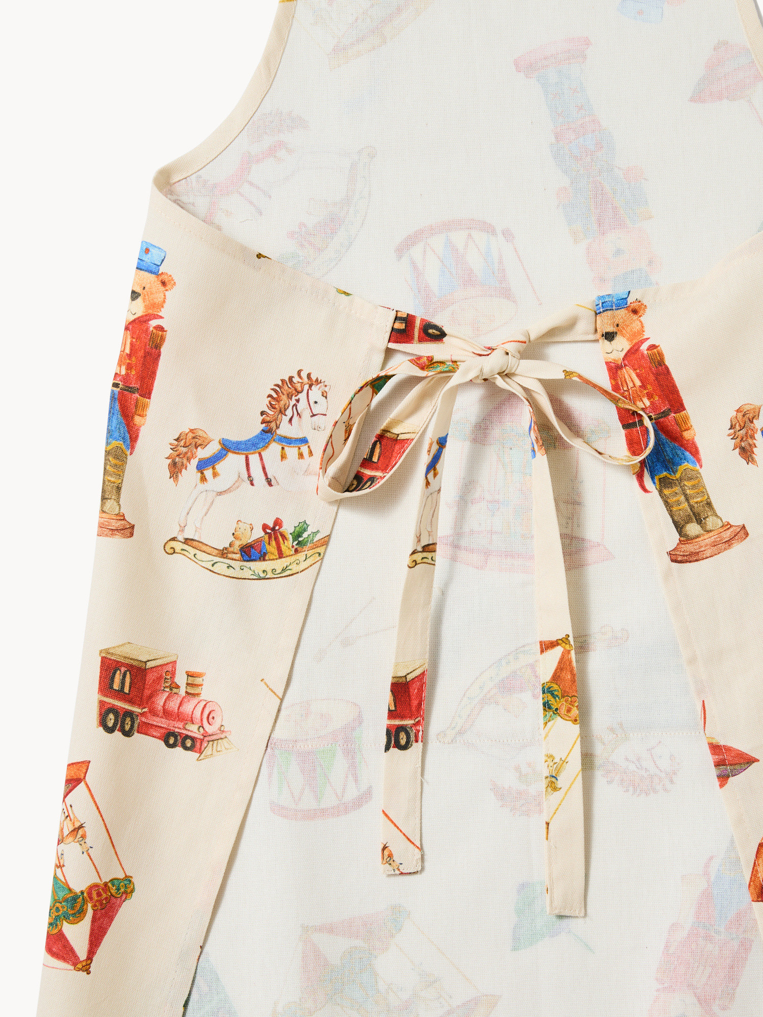 Grembiule a pettorina in panama di puro cotone con stampa natalizia, Multicolor, large image number 1