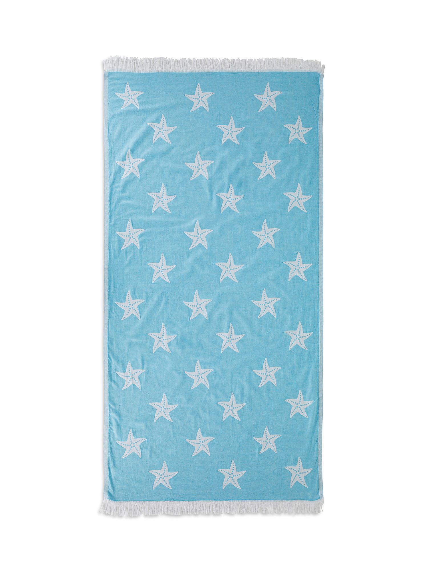 Light cotton hammam beach towel with star motif, Light Blue, large image number 0