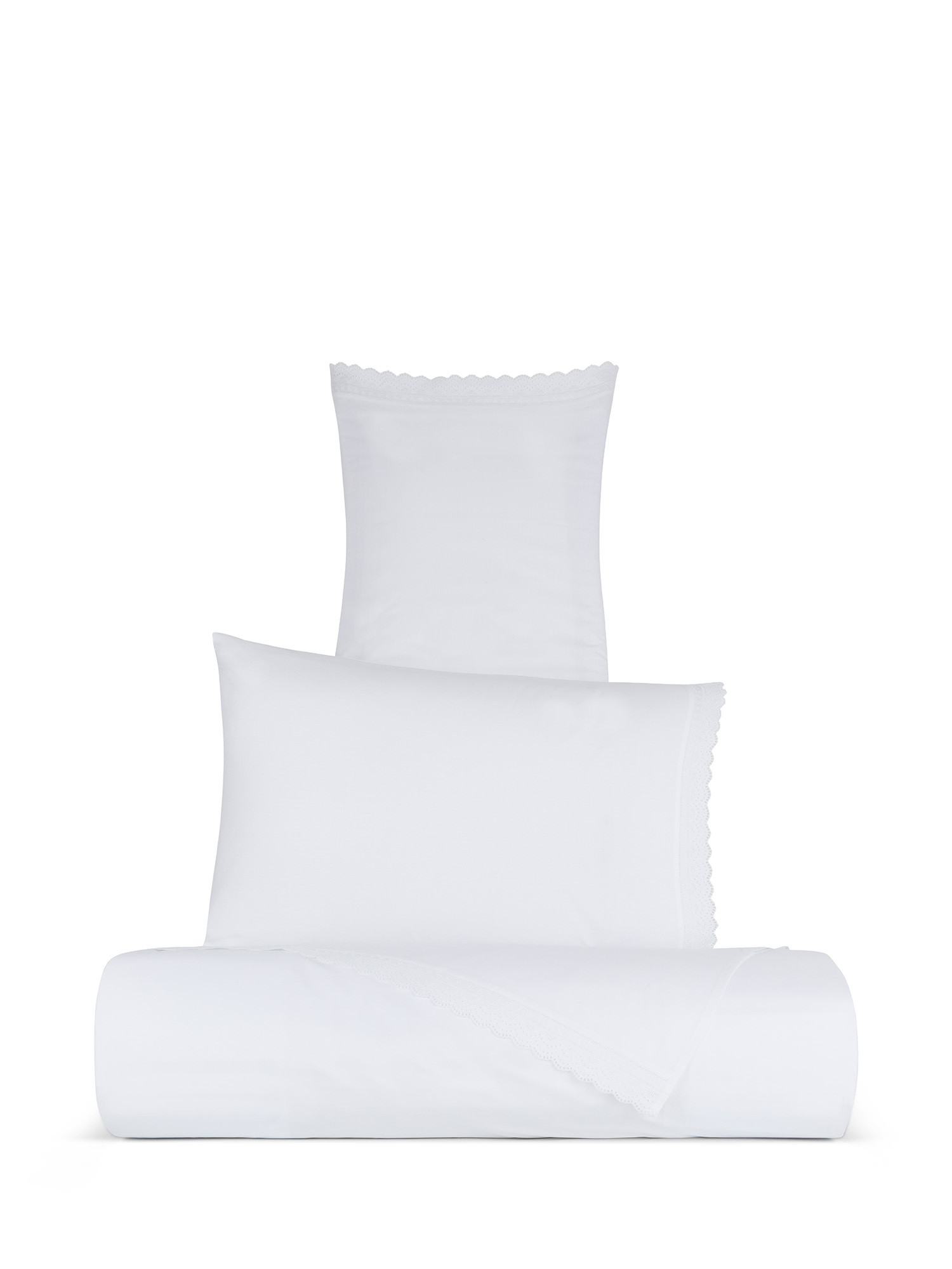Cotton percale sheet set with broderie anglaise embroidery, White, large image number 0
