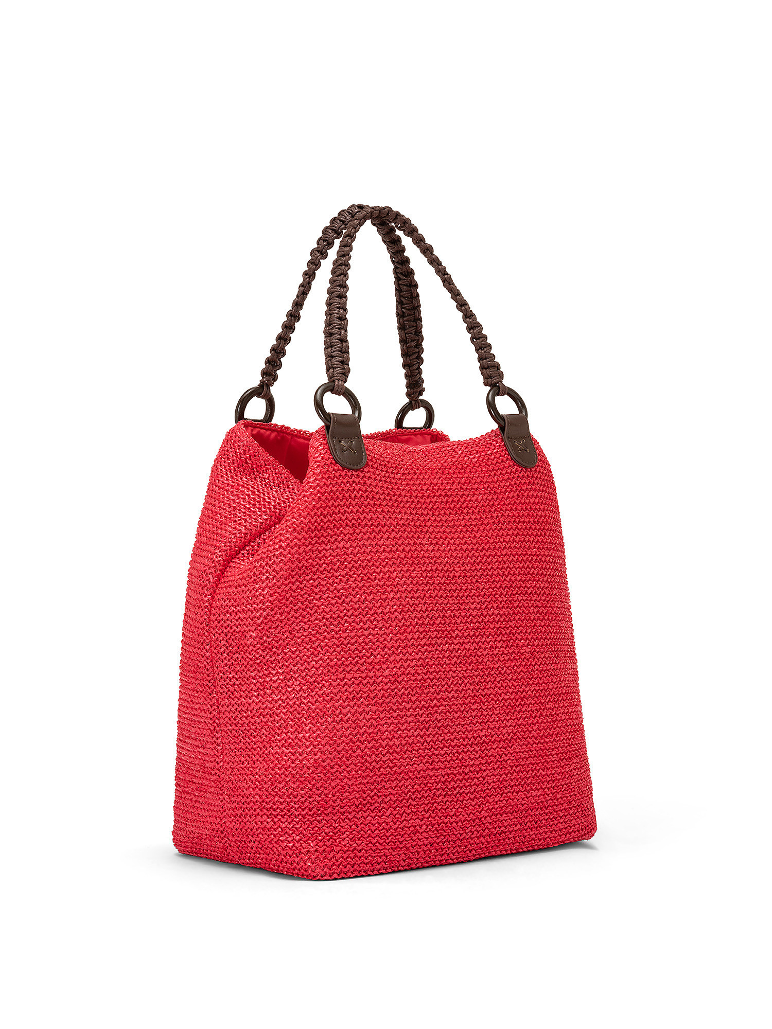 Shopping bag effetto paglia, Rosso, large