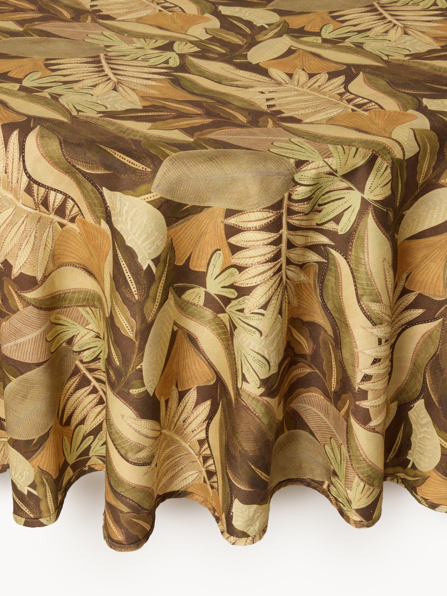 Round cotton panama tablecloth with foliage print, Brown, large image number 0