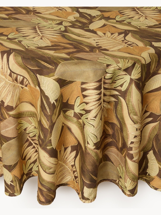Round cotton panama tablecloth with foliage print