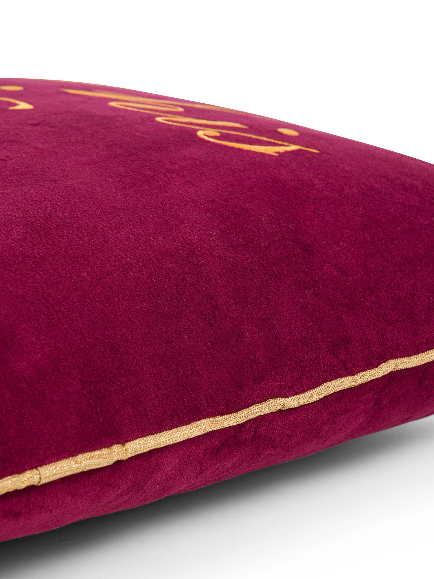Velvet cushion embroidered with piping 45X45cm, Red Bordeaux, large image number 2