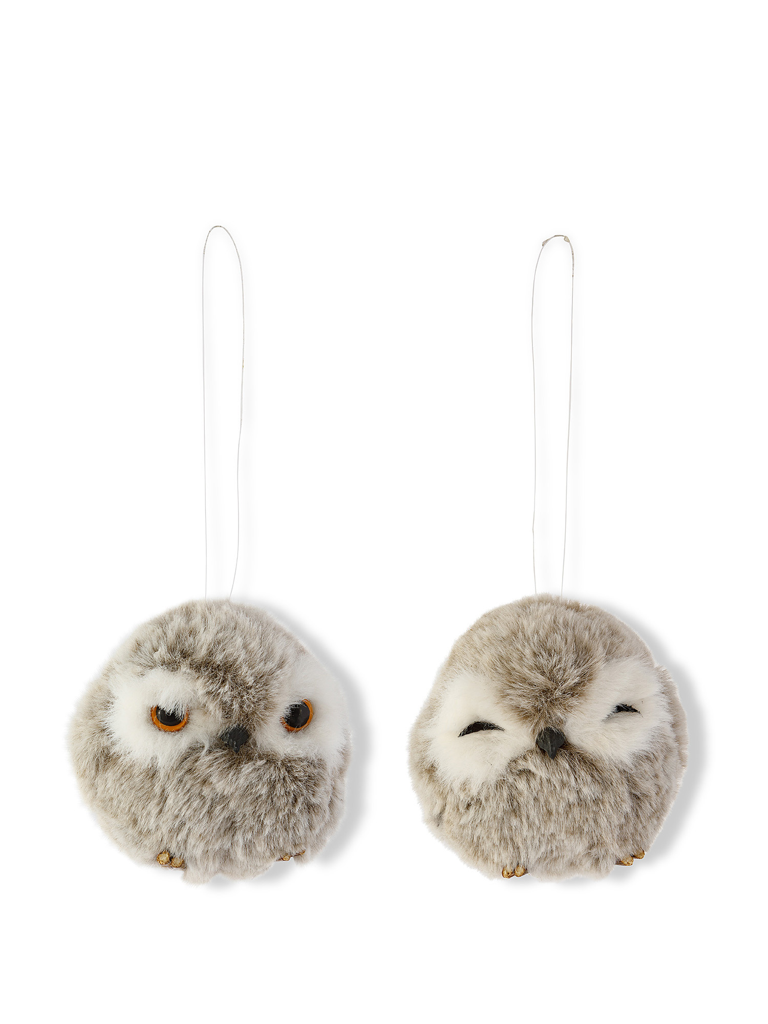 Tree decoration in the shape of an owl with synthetic fur, Grey, large image number 0