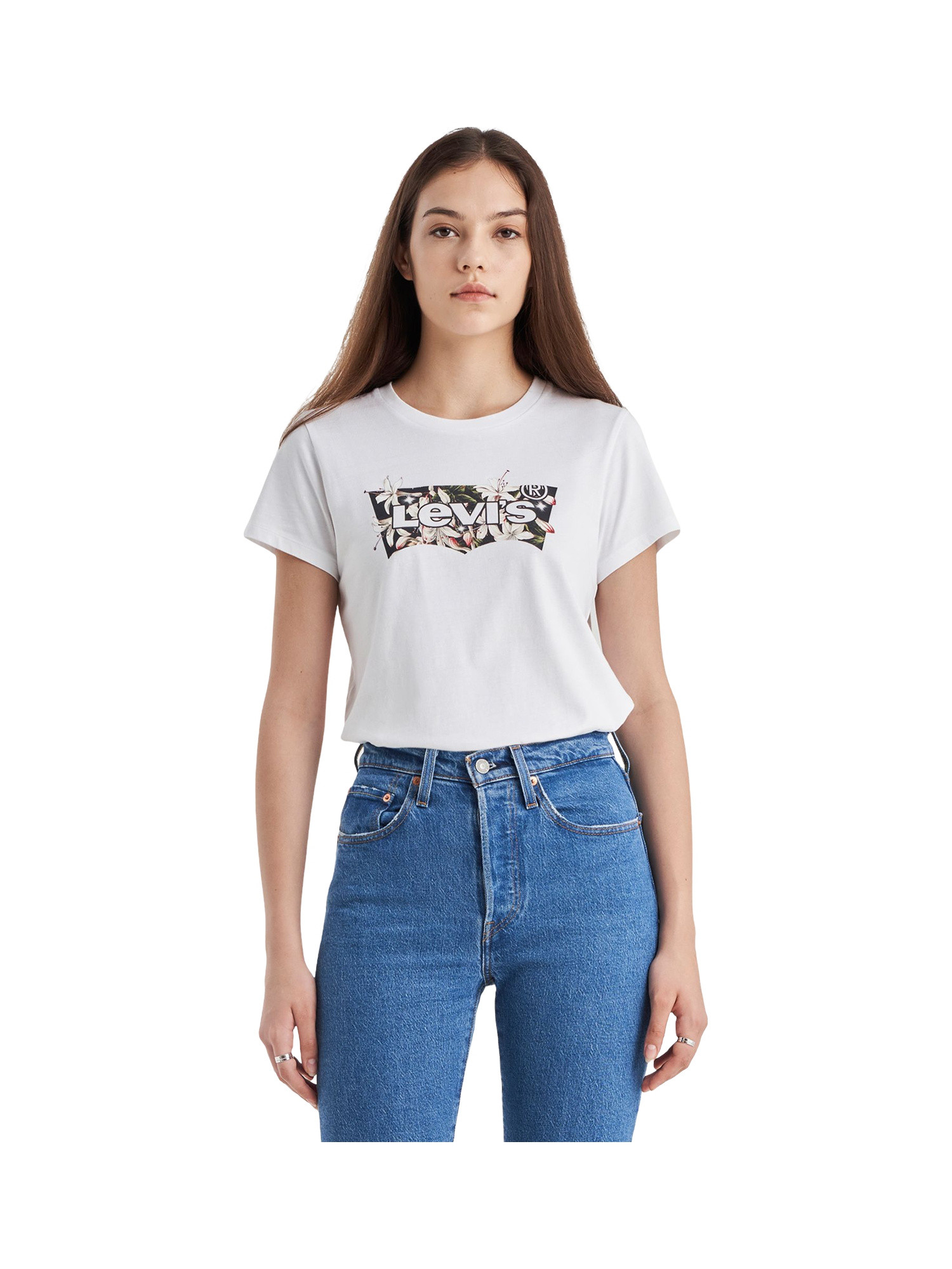 Levi's - T-shirt con logo floreale, Bianco, large image number 2