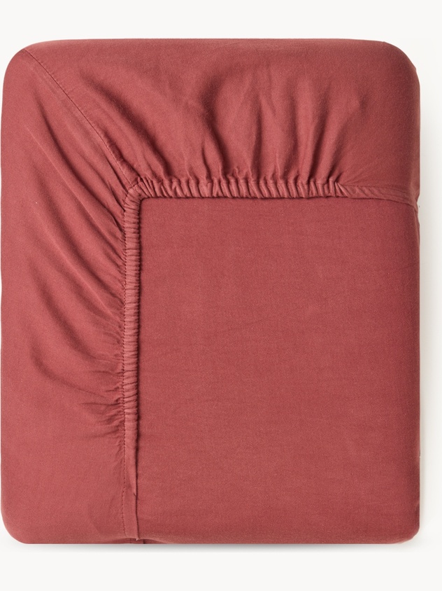 Plain washed cotton sateen fitted sheet