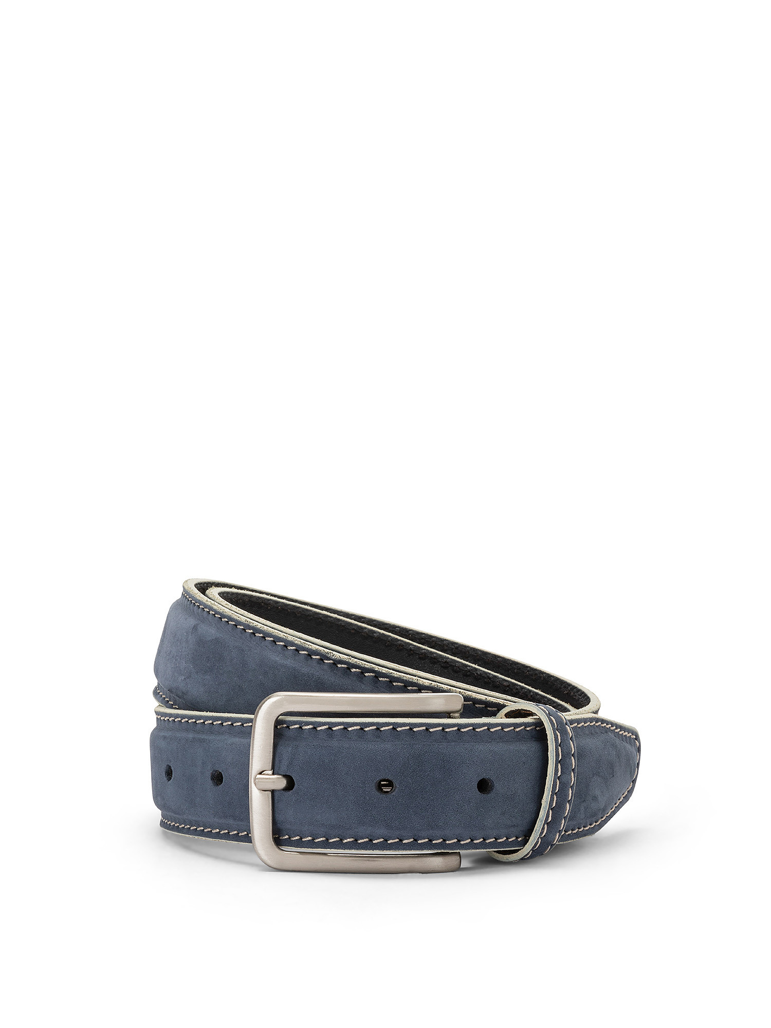 Solid color nubuck leather belt, Blue, large image number 0