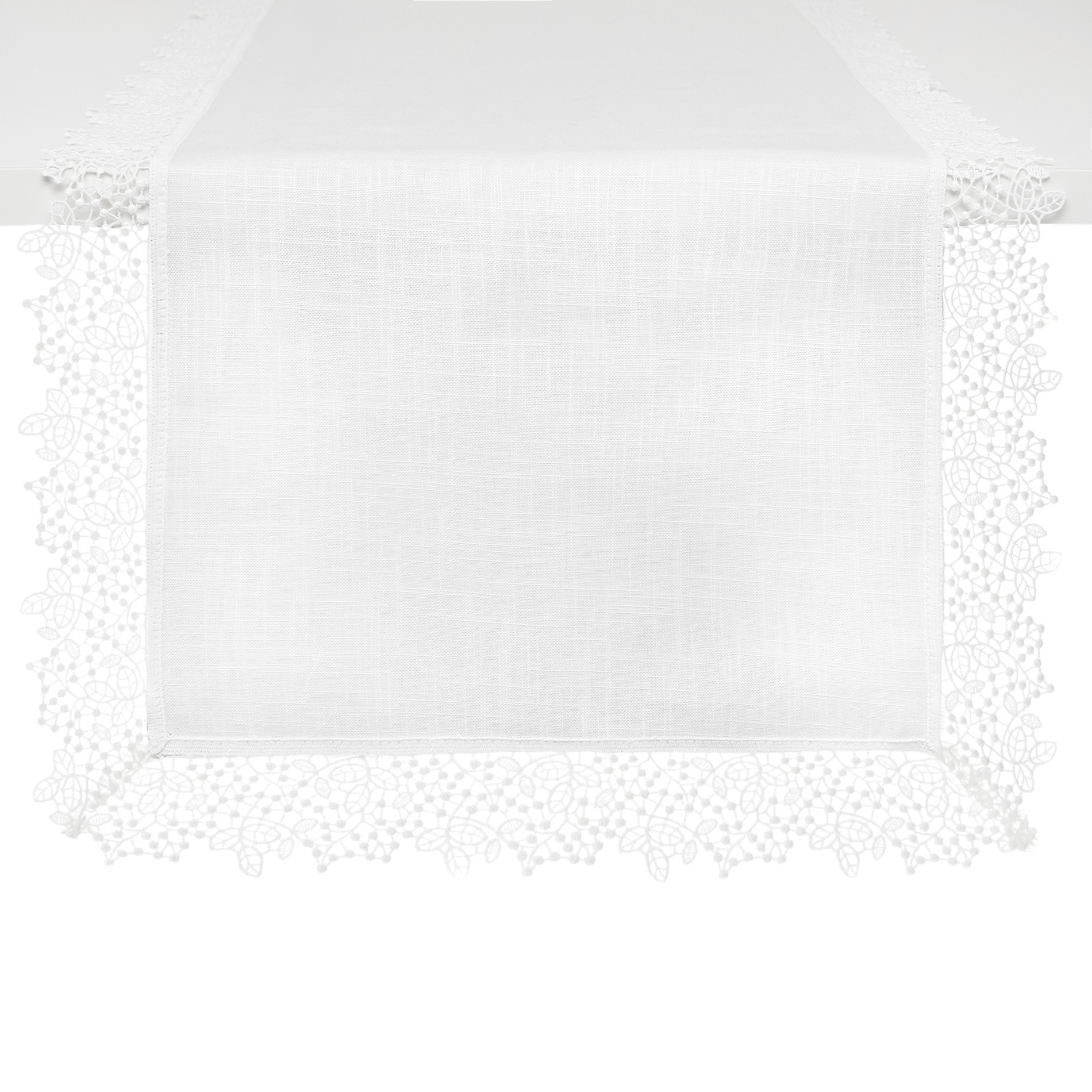Table runner in 100% cotton with lace trim, White, large image number 0