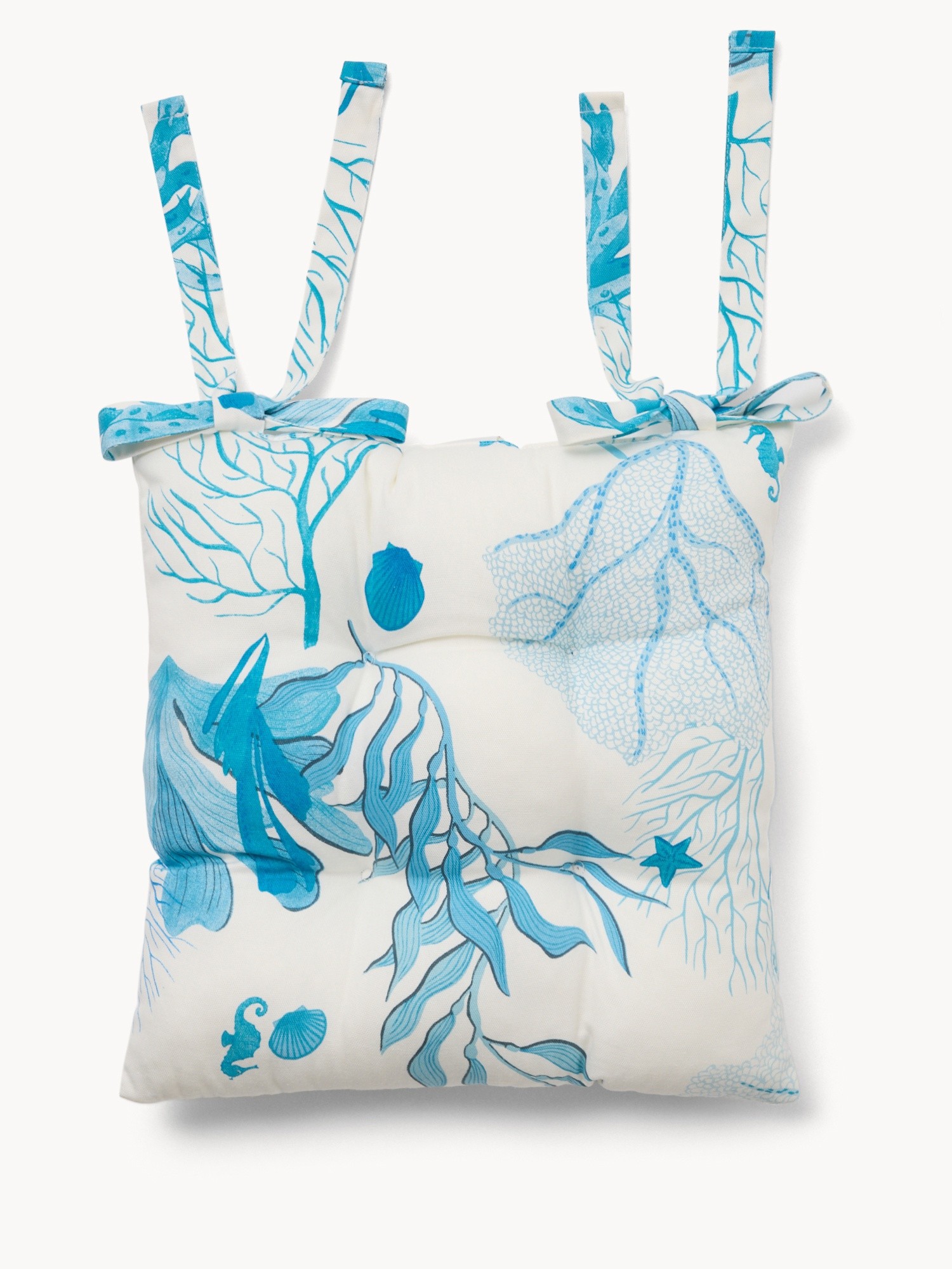 Panama Cotton Chair Cushion with Marine Print - Introductory Price, White / Blue, large image number 0