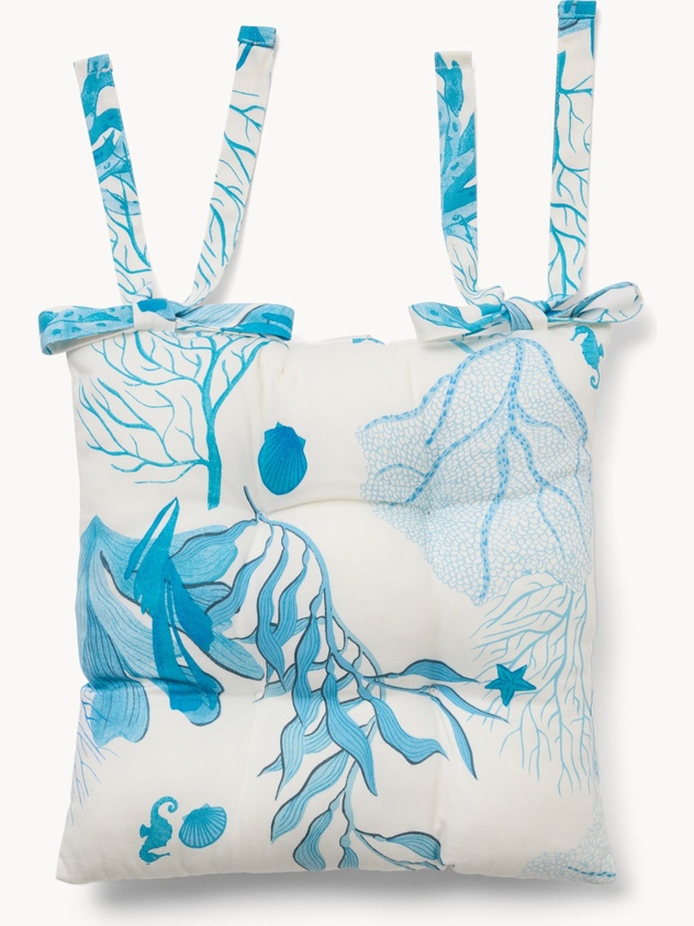 Panama Cotton Chair Cushion with Marine Print - Introductory Price