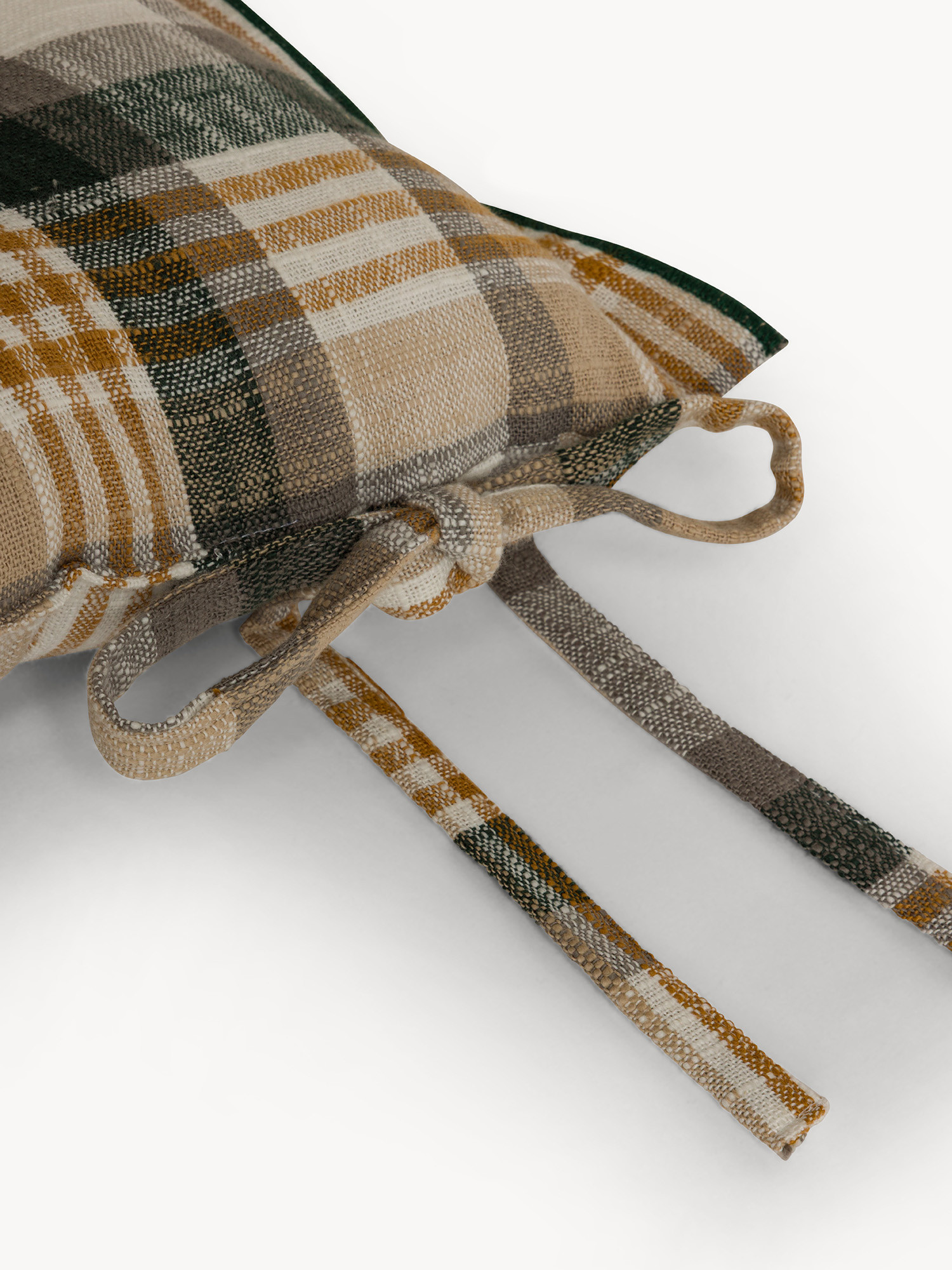 Checked chair cushion with ties in pure yarn-dyed cotton, Green, large image number 1