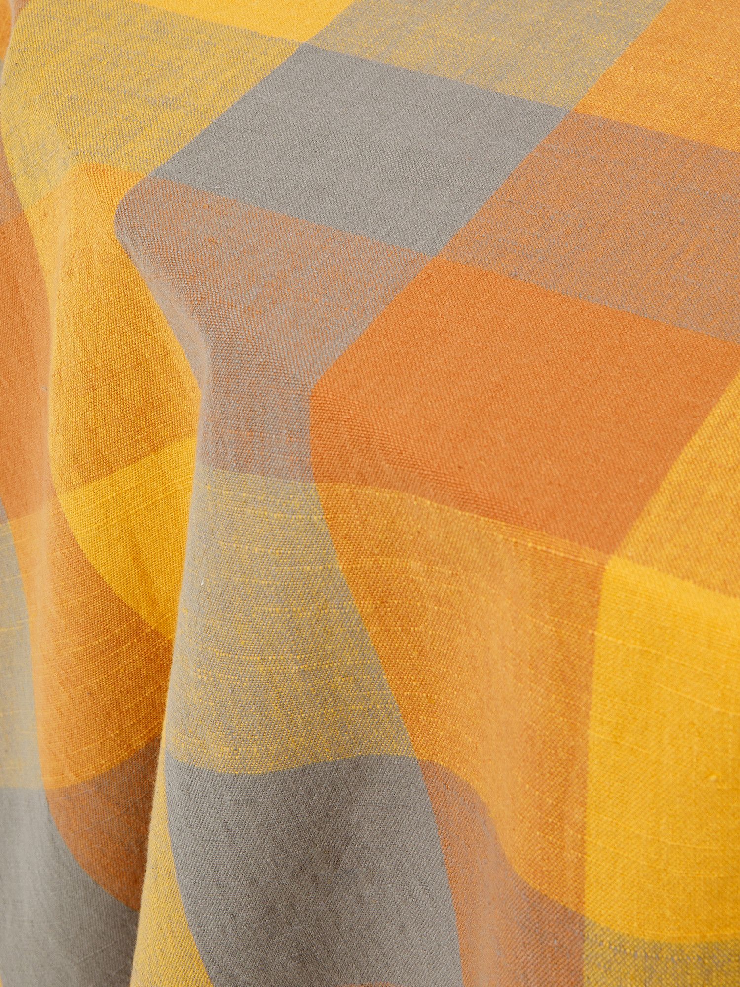 Round slub cotton tablecloth with check pattern, Orange, large image number 1
