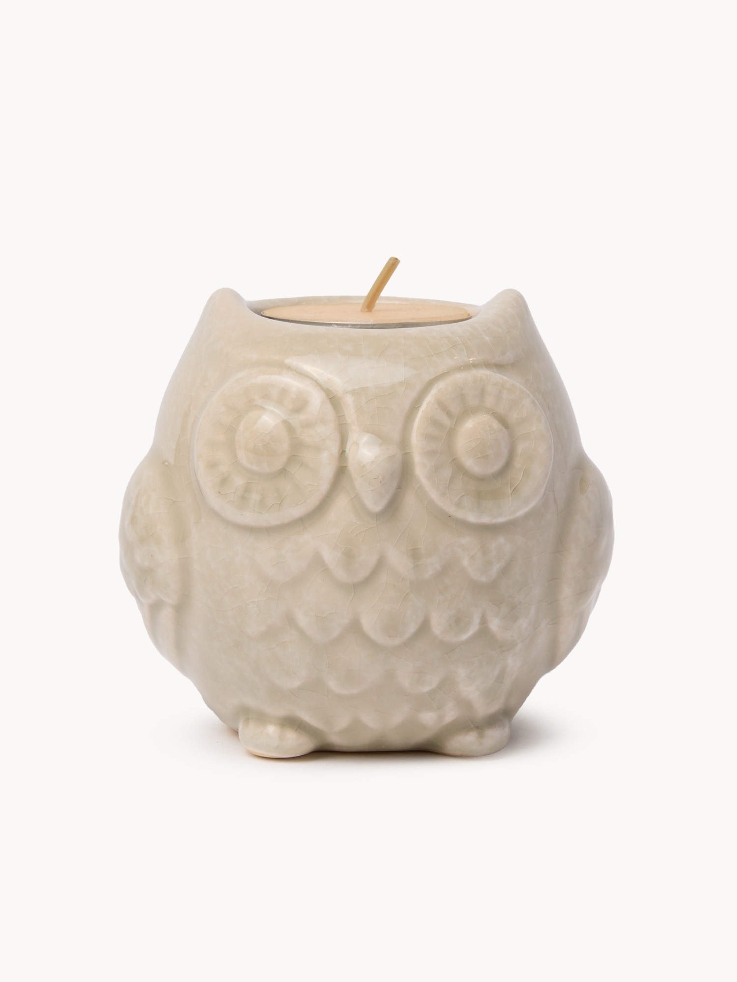 Owl-shaped ceramic tealight holder, Light Beige, large image number 0