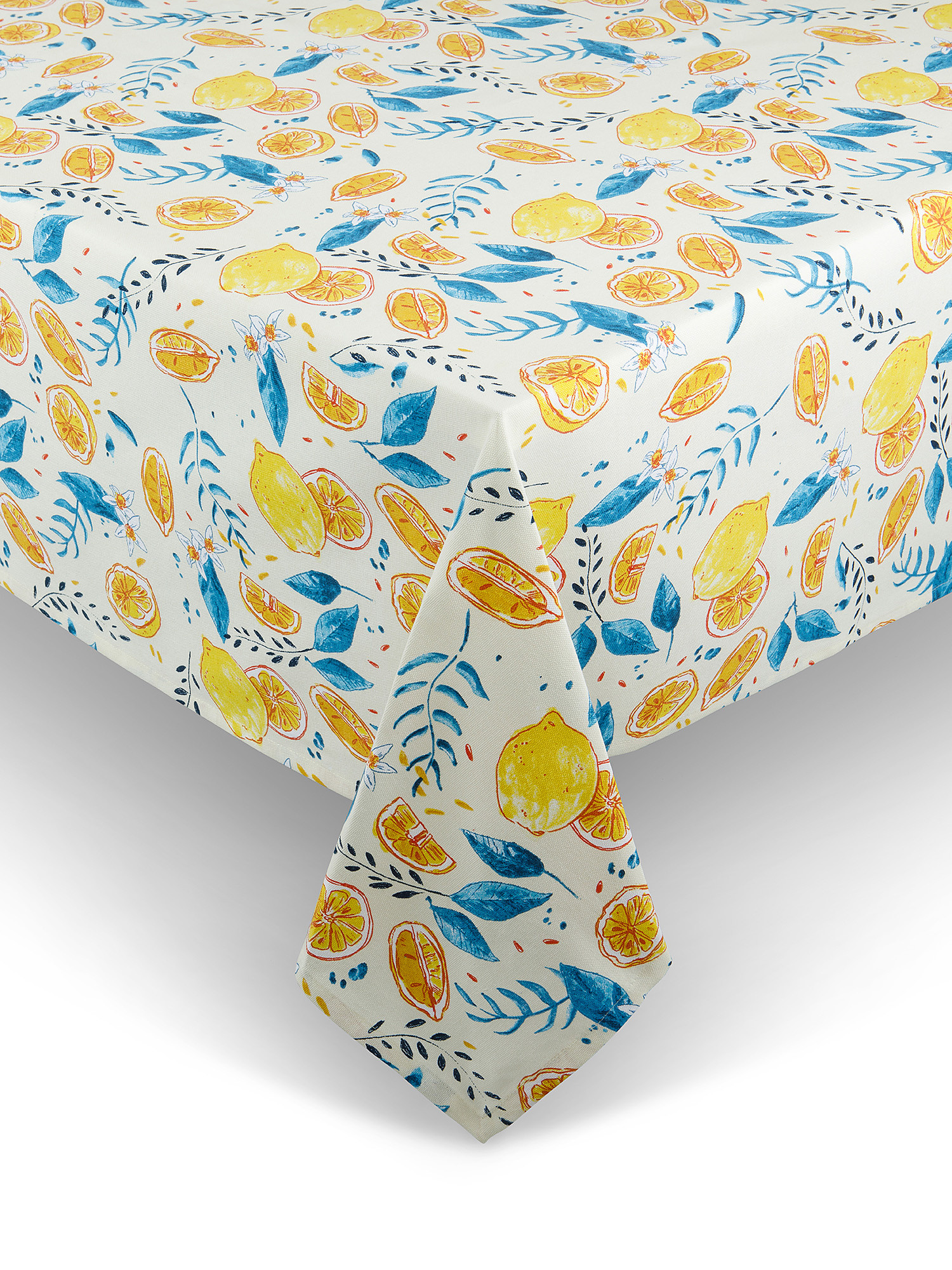 Cotton panama tablecloth with lemon print, Yellow, large image number 0