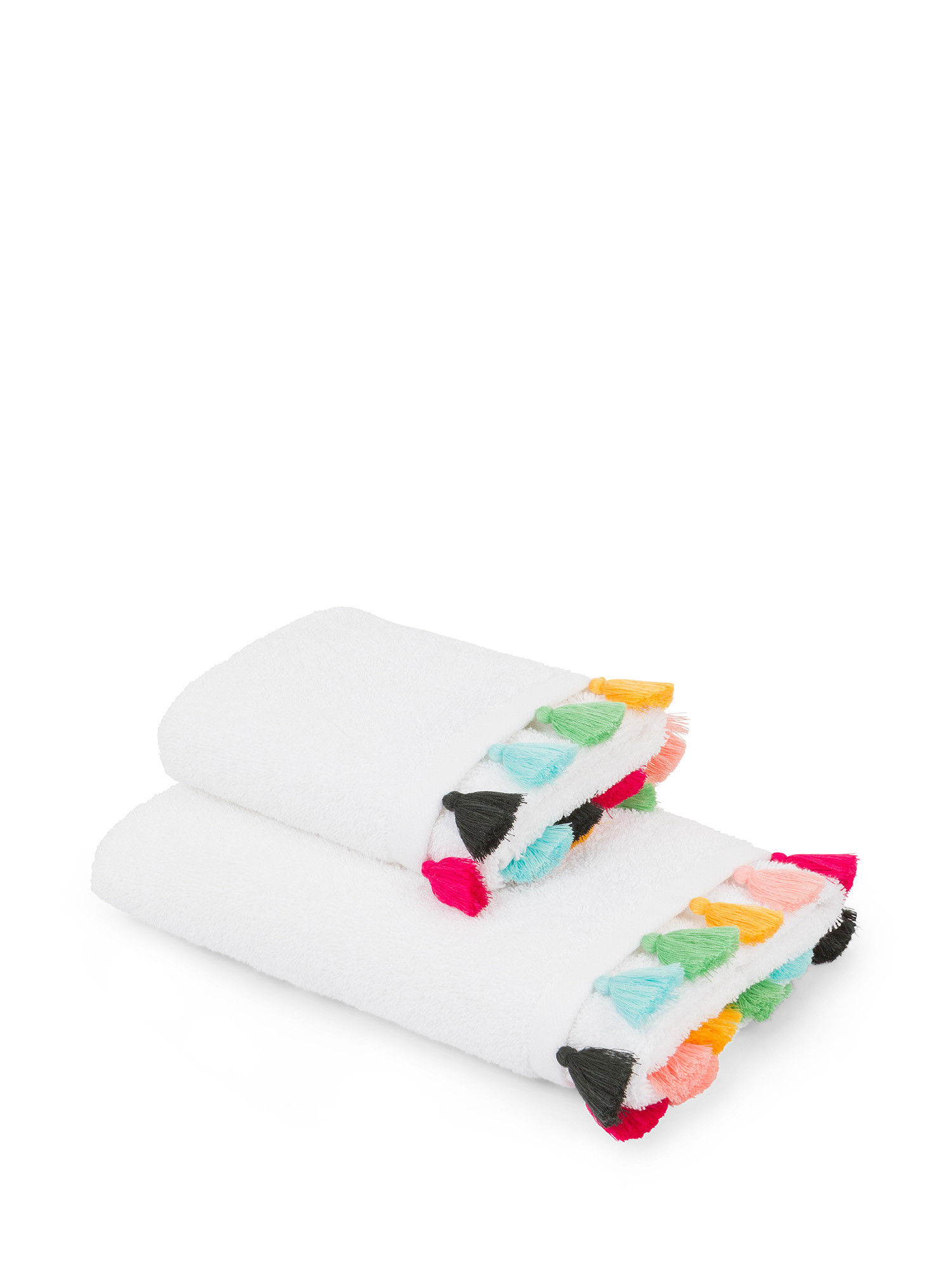 Asciugamano spugna di cotone con applicazioni, Bianco, large image number 0