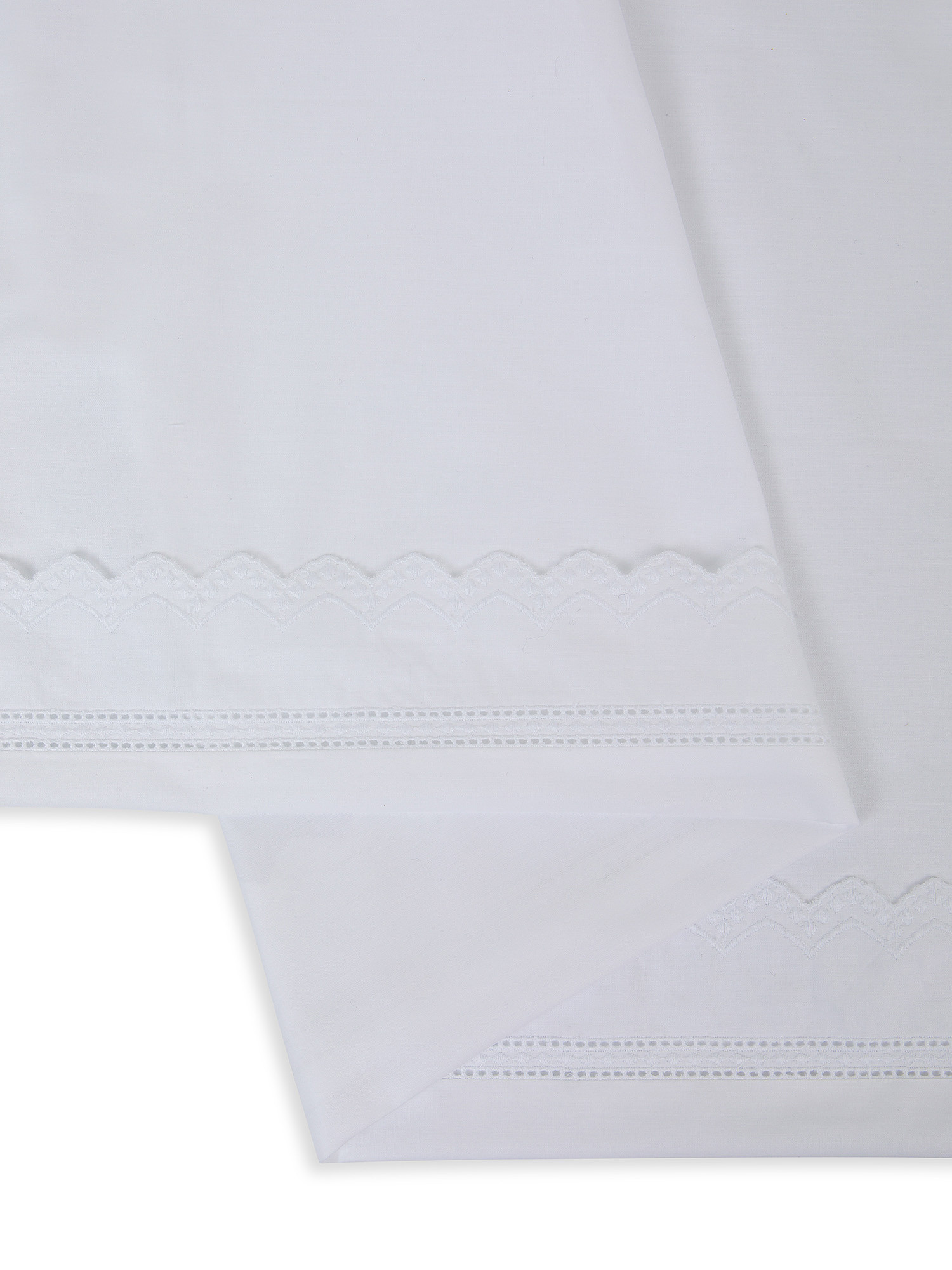 Cotton percale sheet set with broderie anglaise embroidery, White, large image number 1