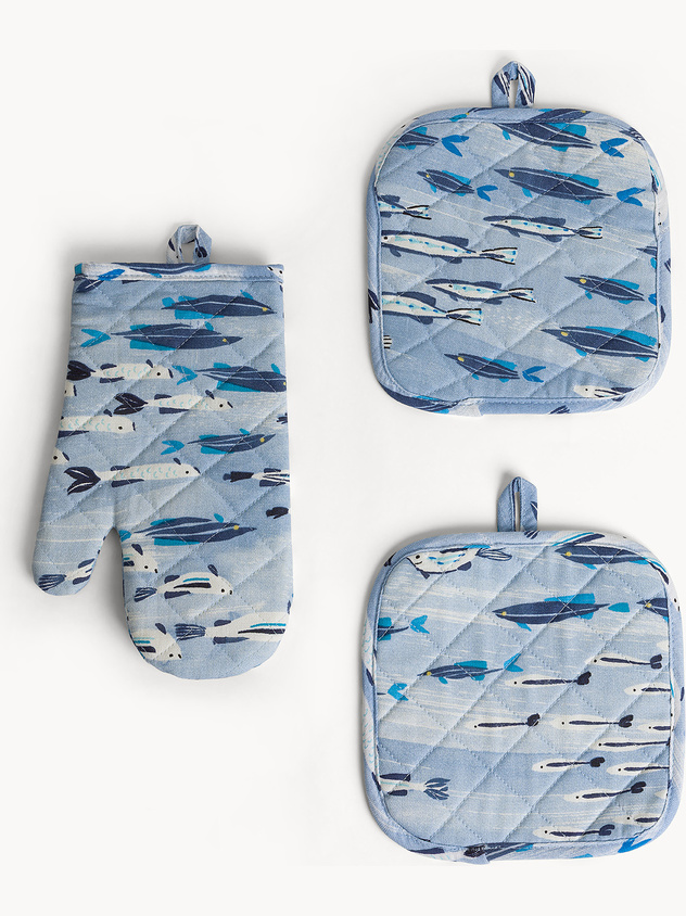 Basket in pure cotton panama with fish print