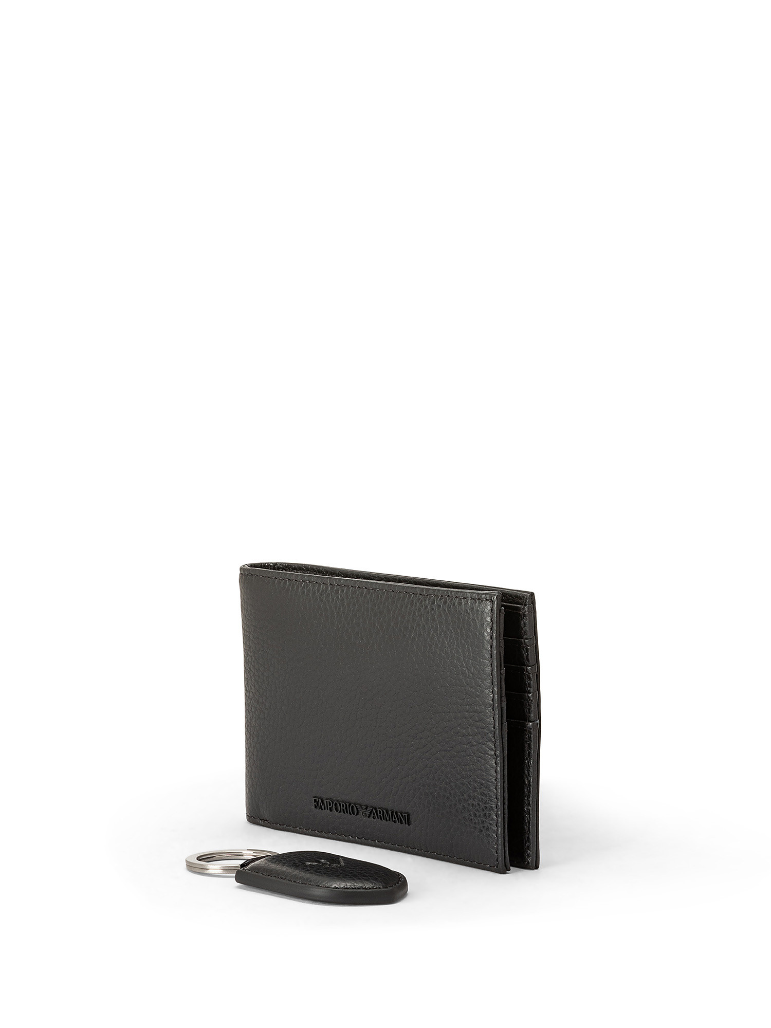 Emporio Armani - Gift box con portafoglio e portachiavi in pelle bottalata, Nero, large image number 1