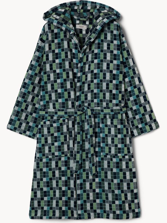 Accappatoio  in velour di puro cotone con fantasia a quadri - Prezzo di lancio