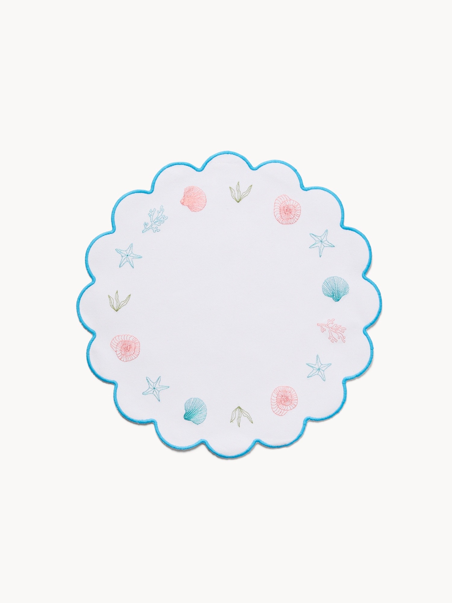 Tovaglietta con bordi smerlati e ricami marini, Bianco/Azzurro, large image number 0