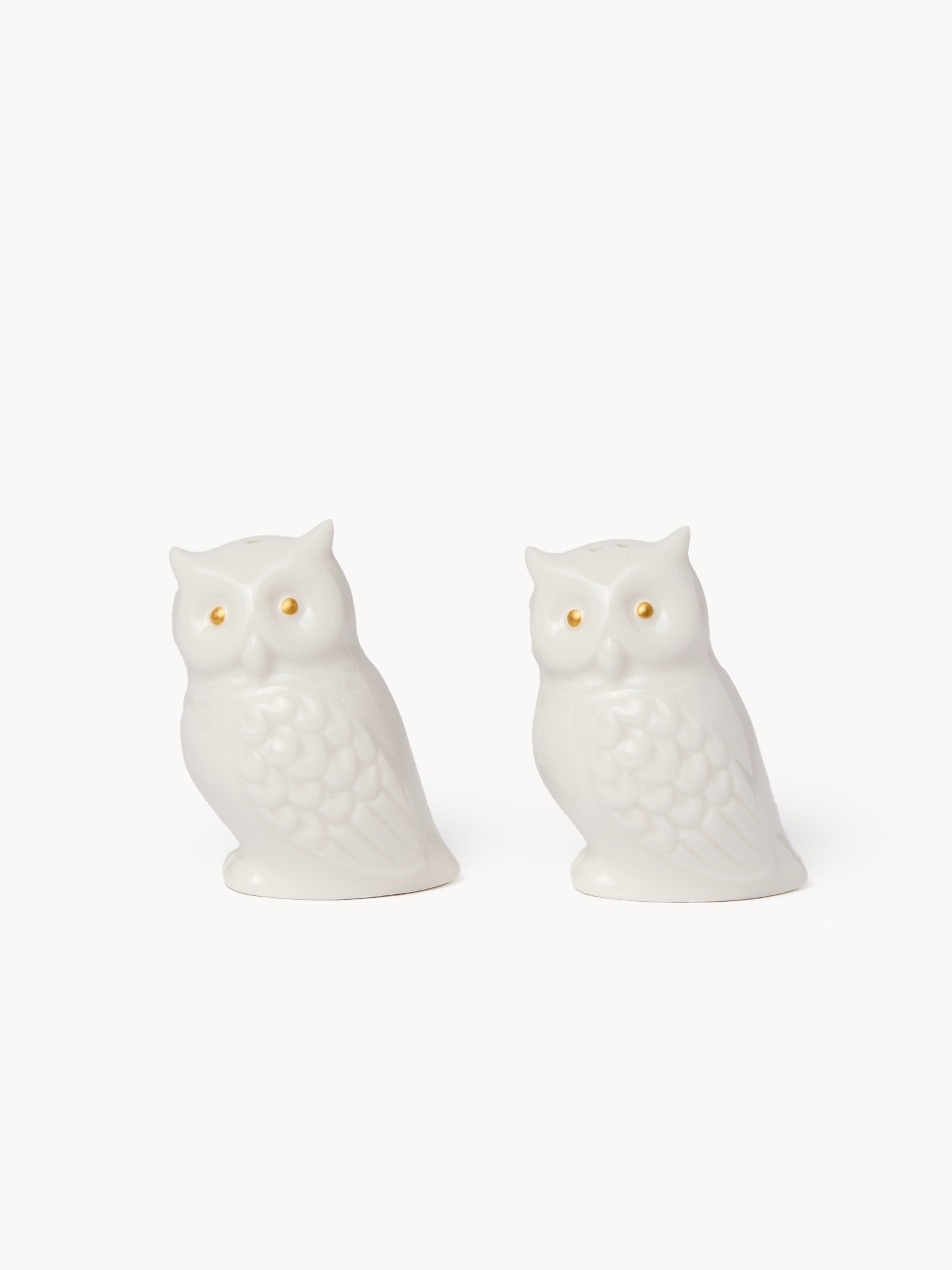 Set sale e pepe in ceramica a forma di gufo, Bianco/Oro, large image number 0