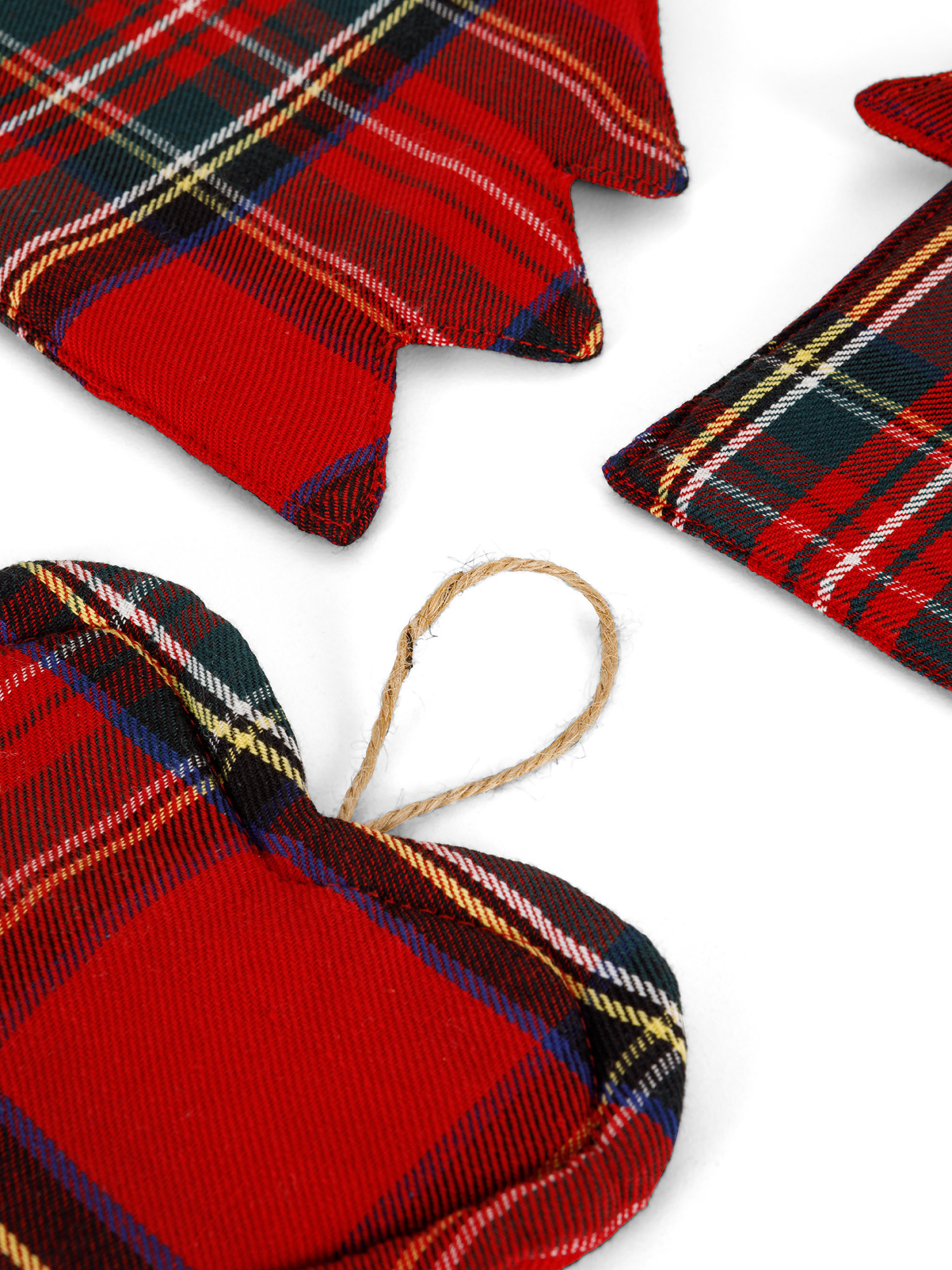 Set of 3 tartan cotton twill decorations, Red, large image number 1