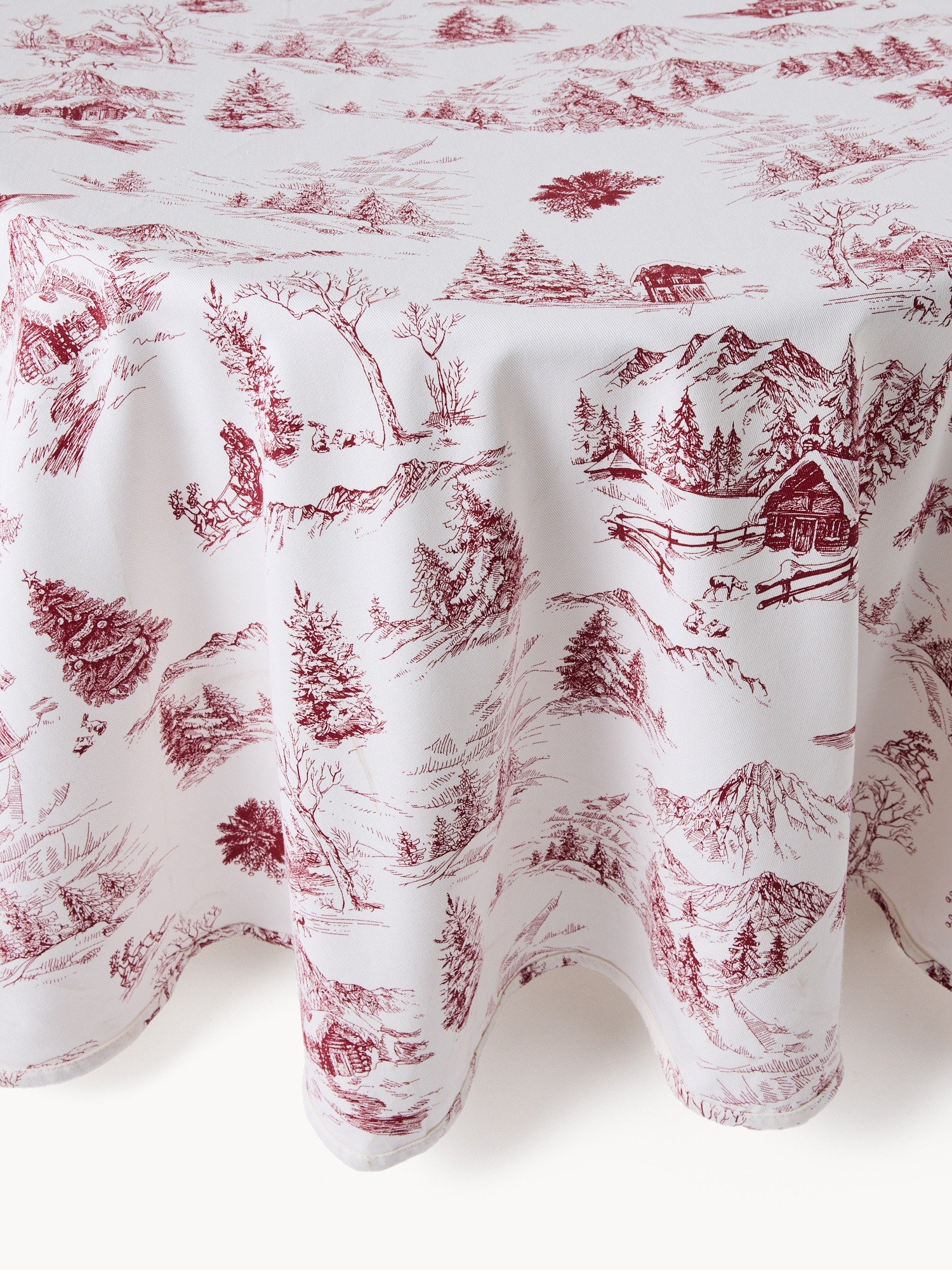 Tovaglia rotonda in twill di puro cotone stampa Toile de Jouy, Bianco/Rosso, large image number 0