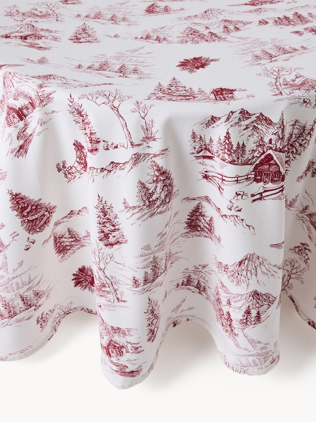 Tovaglia rotonda in twill di puro cotone stampa Toile de Jouy