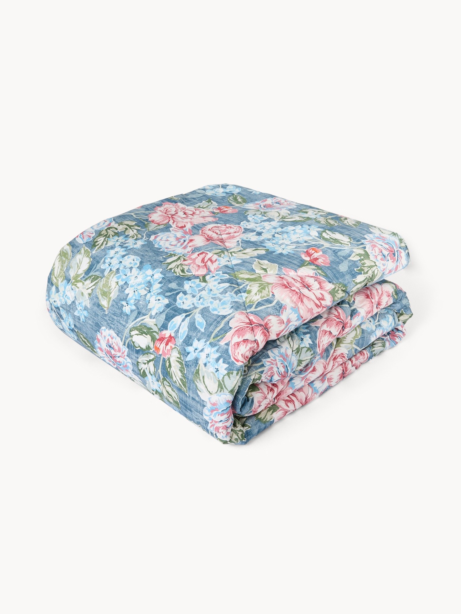 Floral Cotton Percale Quilt - Discounted Price, Blue, large image number 0