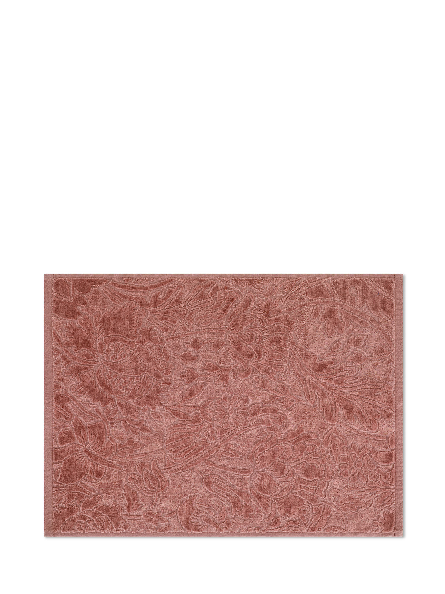 Asciugamano in velour di puro cotone tinta unita con lavorazione fiori, Rosa, large image number 1