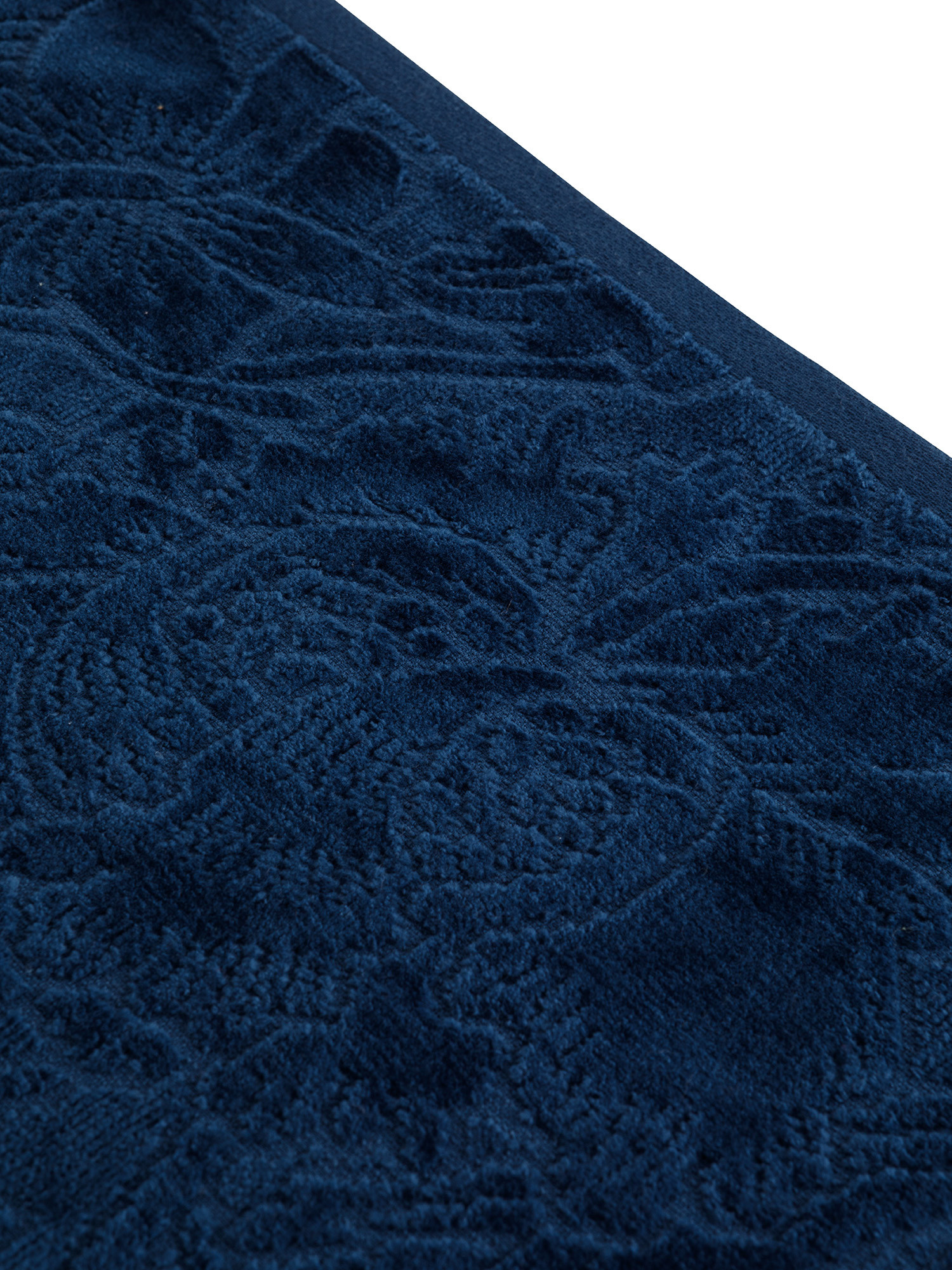 Asciugamano in velour di puro cotone tinta unita con lavorazione fiori, Blu, large image number 2