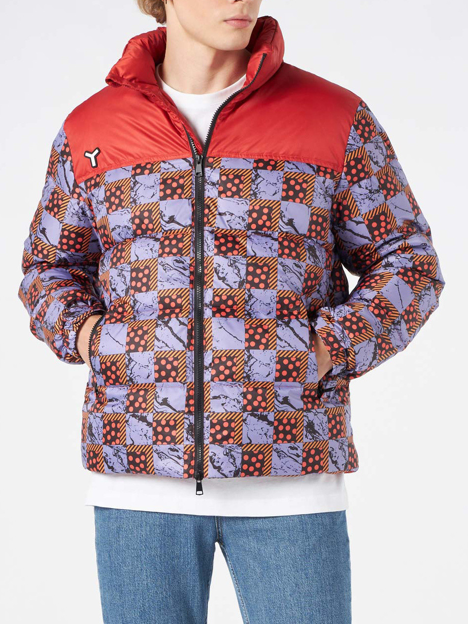 Yes I Am - Reversible down jacket with red and blue cubes, Red, large image number 1